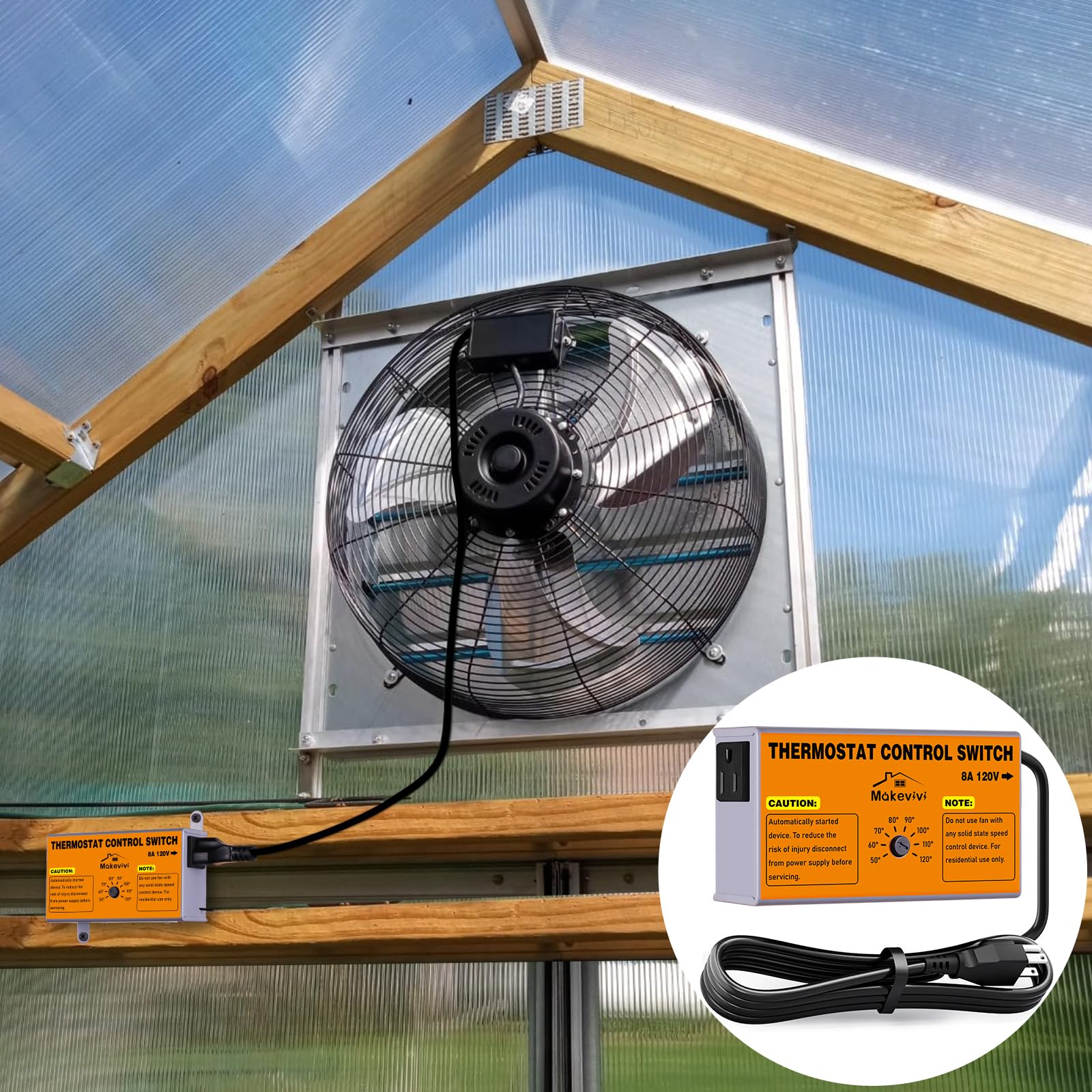Ventilador de ático con control de temperatura, termostato ajustable con protector de sobrecarga, control de termostato del ventilador del ático, con enchufe fácil de instalar, driver de temperatura