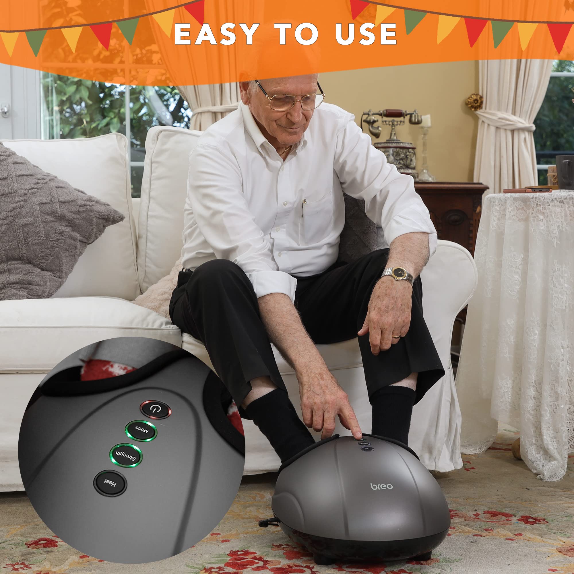 Breo Shiatsu Foot Massager Machine with Soothing Heat for Plantar ...