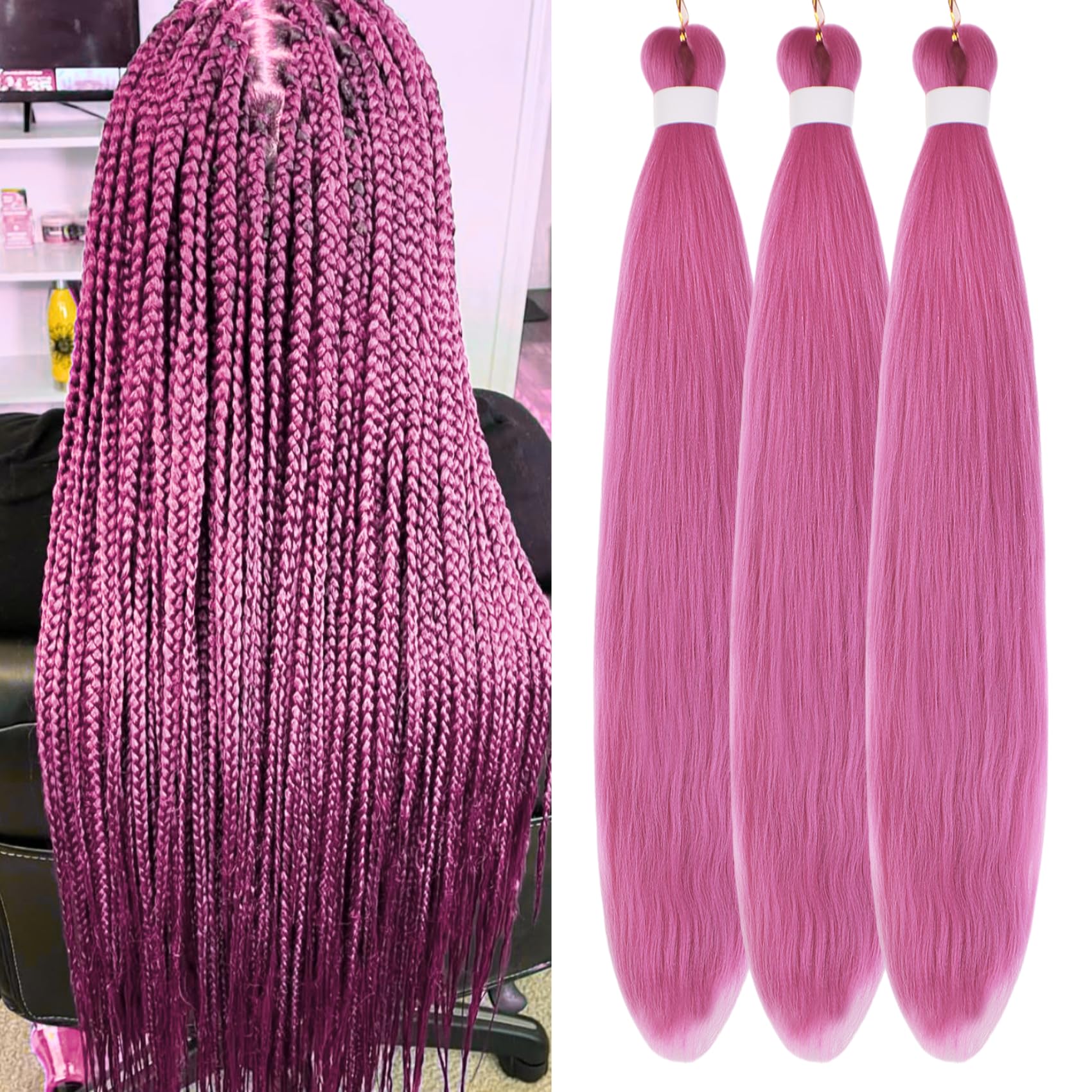 Gozill Dark Pink Braiding Hair Pre stretched Pink Prestretched Braiding Hair Extensions Synthetic Hypoallergenic Gyal Ez Braid Non Toxic Knotless