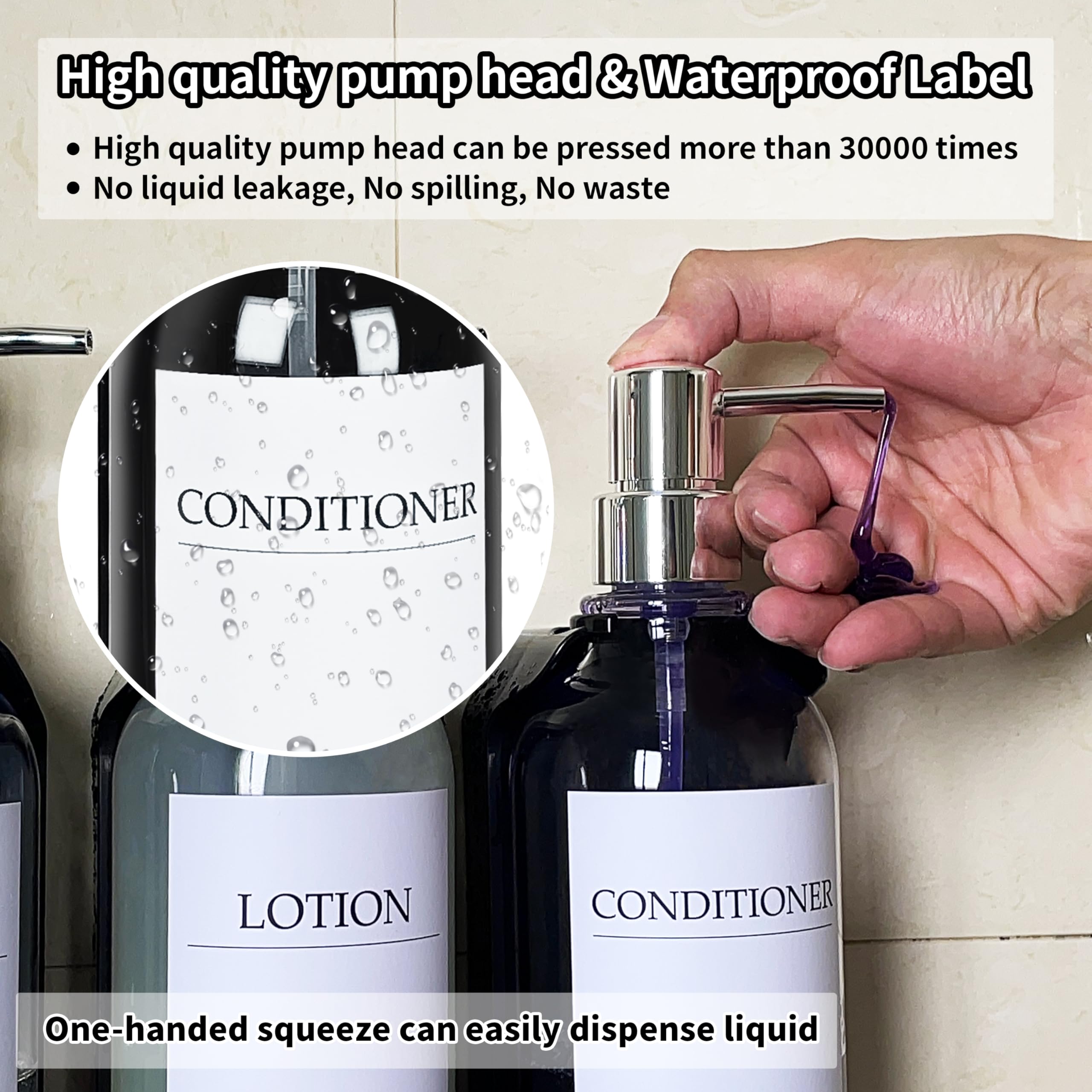 Dispenser per shampoo e balsamo, dispenser di sapone da doccia con 16 etichette impermeabili, dispenser per shampoo per parete doccia, dispenser per doccia a 3 camere senza trapano, 500 ml,