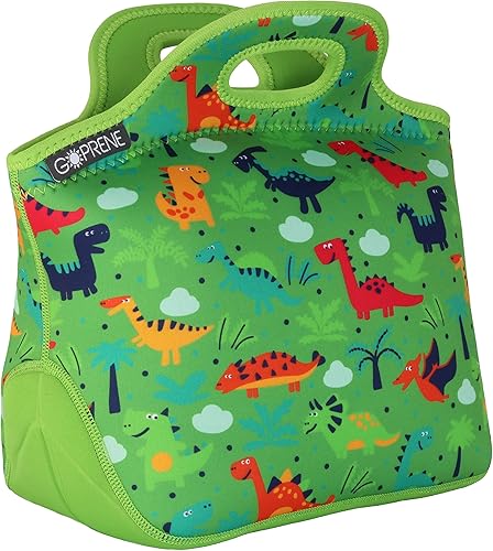 Bolsa de almuerzo de dinosaurio para niños, bolsa de almuerzo de neopreno aislada para caja Bento y termo verde para niños pequeños para la escuela,
