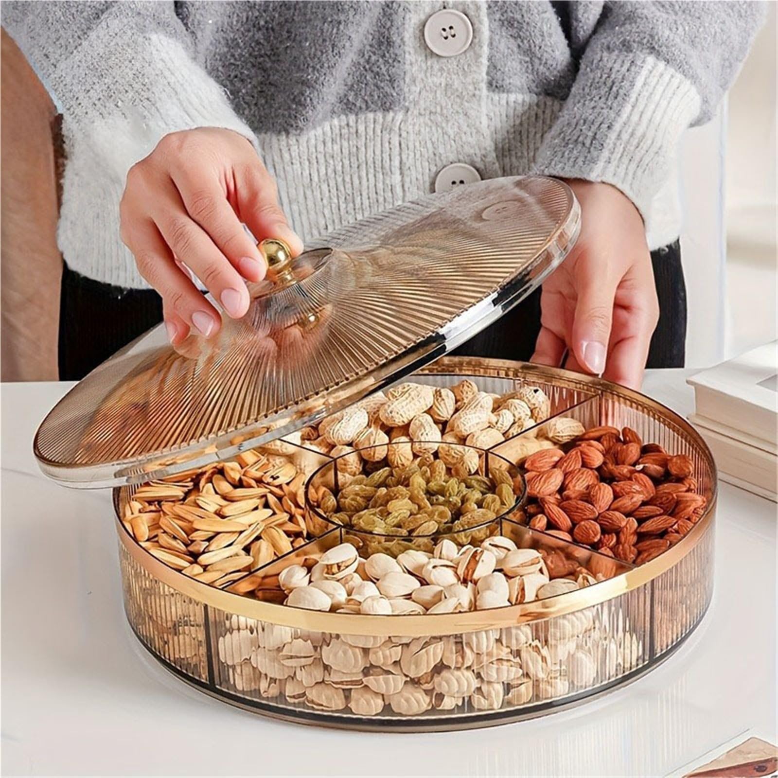 Snack-Frucht-Geteilter Teller-Box-Serviertablett-Regal mit Deckel für Partys