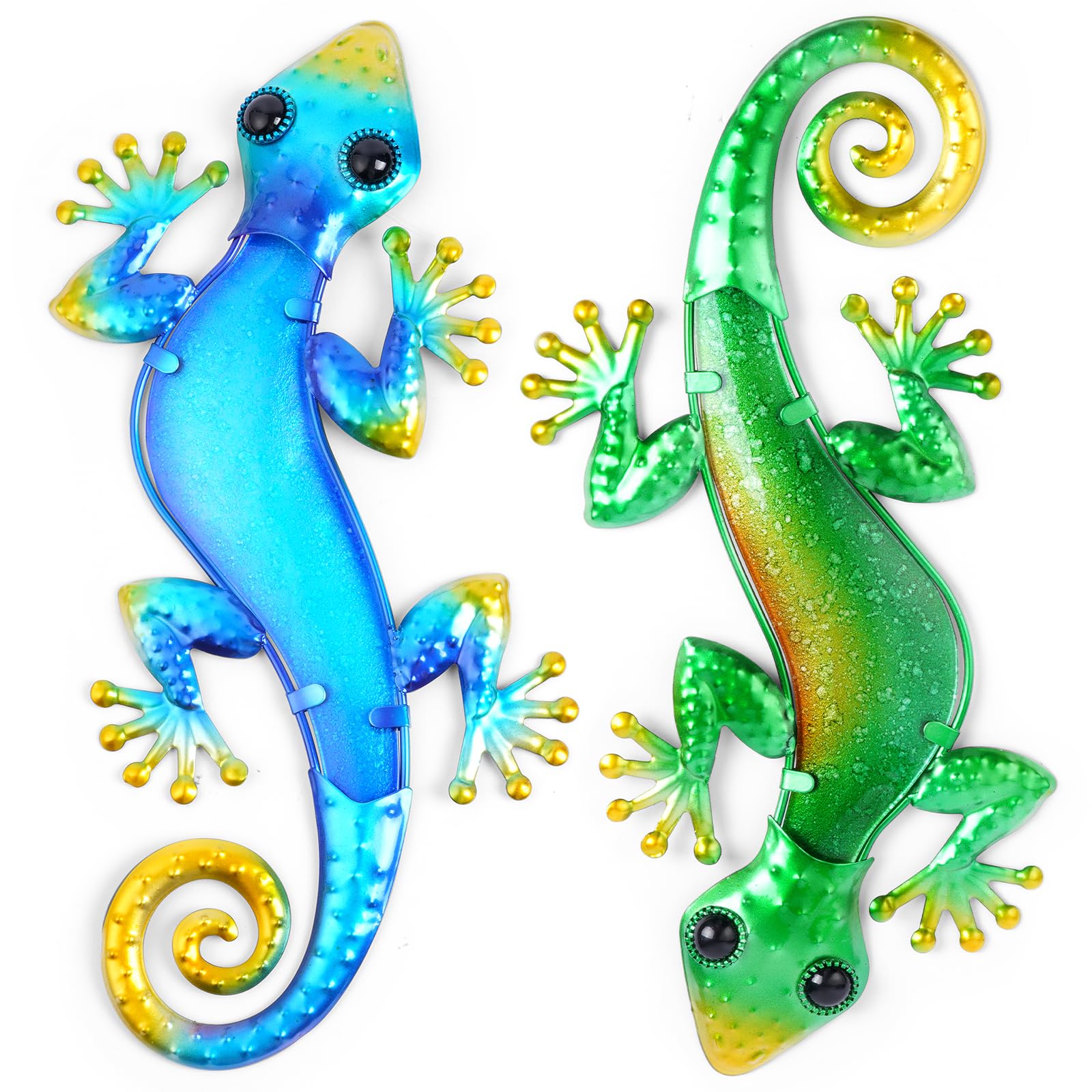 AOOSU Metal Decor Gecko Art Decor, Wrought Iron Colorful Gecko Wall Sculptures, Outdoor Garden Fence Ornaments Hanging for Backyard Porch Patio（30.5 * 18cm 2pcs） — view 12