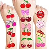 Generic 96 PCS Cute Cherry Tattoos Stickers Themed Fruit Birthday Party Decorations Supplies Favors Cherries Decor Cherry Print Gifts for Girls Boys School Classroom Prizes Rewards, Red