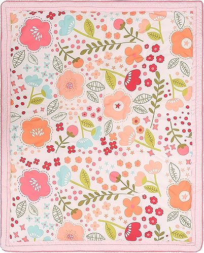 Miniatura 6 de Juego de ropa de cama para cuna de guardería floral rosa para niñas, juego de cama de 4 piezas de acuarela con flores rosas con cenefa de ventana