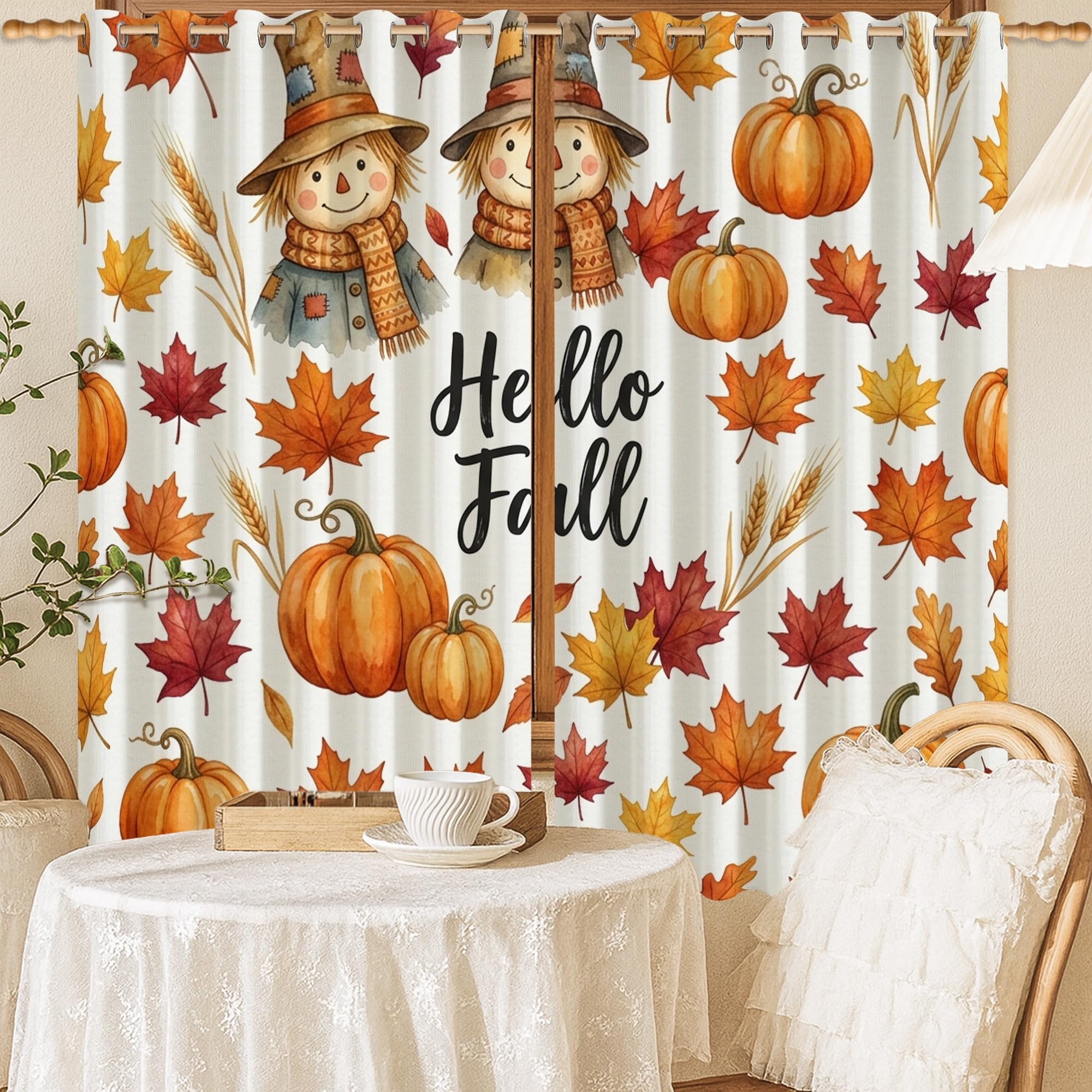 Rideaux occultants thermiques feuilles d'automne contre le froid
