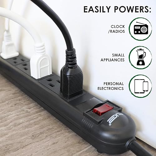 Miniatura 5 de Digital Energy Regleta de protección contra sobretensiones de 6 salidas con cable de extensión de 25 pies de largo, negro, certificación