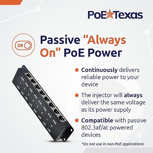 Miniatura 5 de Inyector PoE World PoE Inyector de alimentación a través de Ethernet de 8 puertos para dispositivo pasivo 8 LAN+puerto PoE 10100 Velocidad de datos