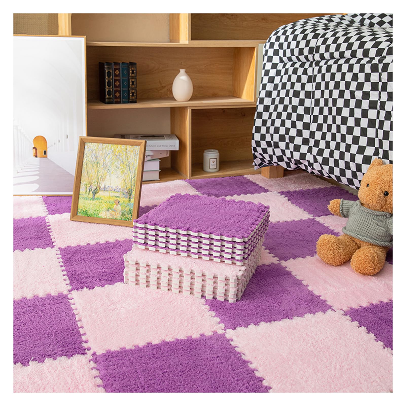 Dalles de Tapis en Mousse emboîtables – Tapis Puzzle carré de 16 pièces, Tapis de Jeu épais pour Enfants, idéal pour Les salles de Jeux, 30 x 30 cm, Noir, Doux et Confortable