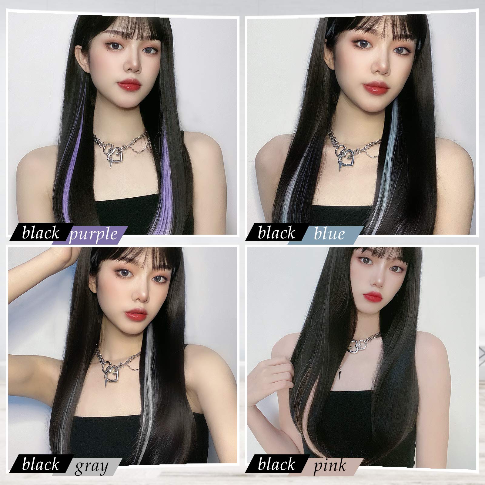 人毛100% 65cmロングストレートウィッグ ハイライトインナーカラー前髪あり 人毛100% 65cmロングストレートウィッグ ハイライトインナー