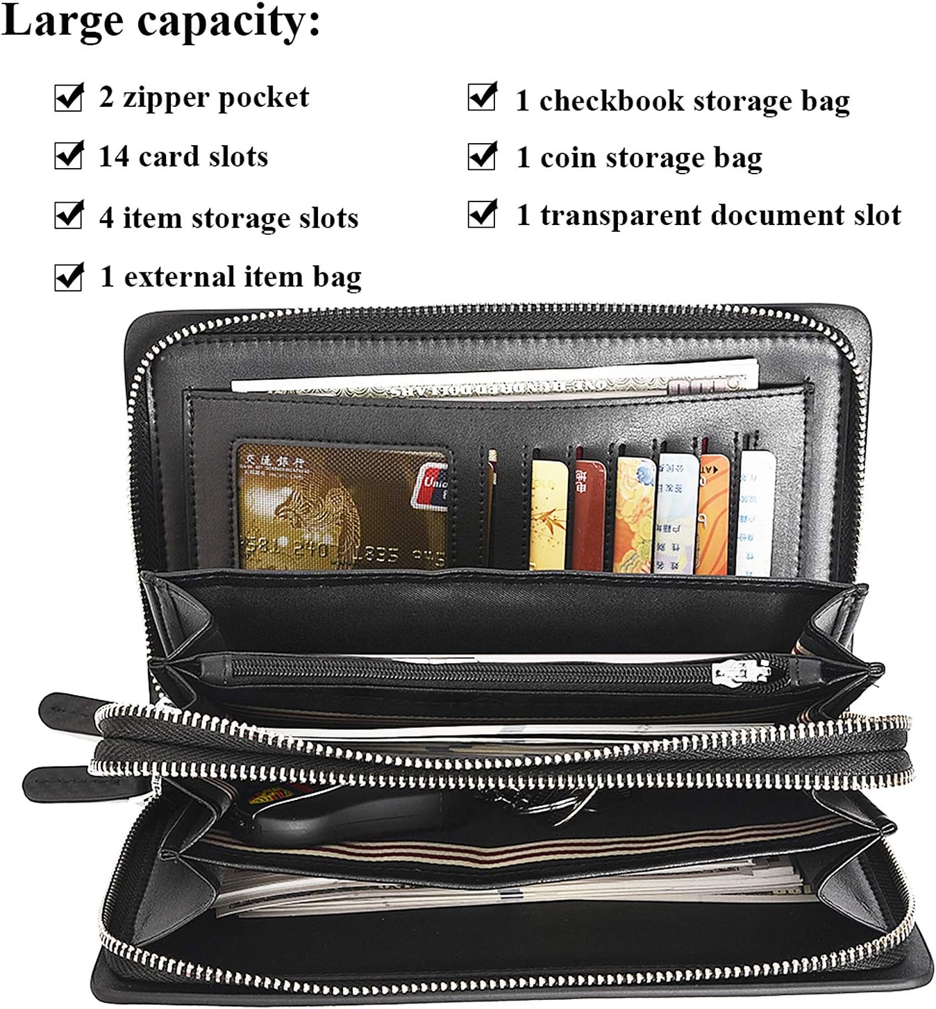 Leather Men Clutch Bag Long Wallet Purse Card Holder Case Business Large Clutch with Double Zip Handbag - Image 4