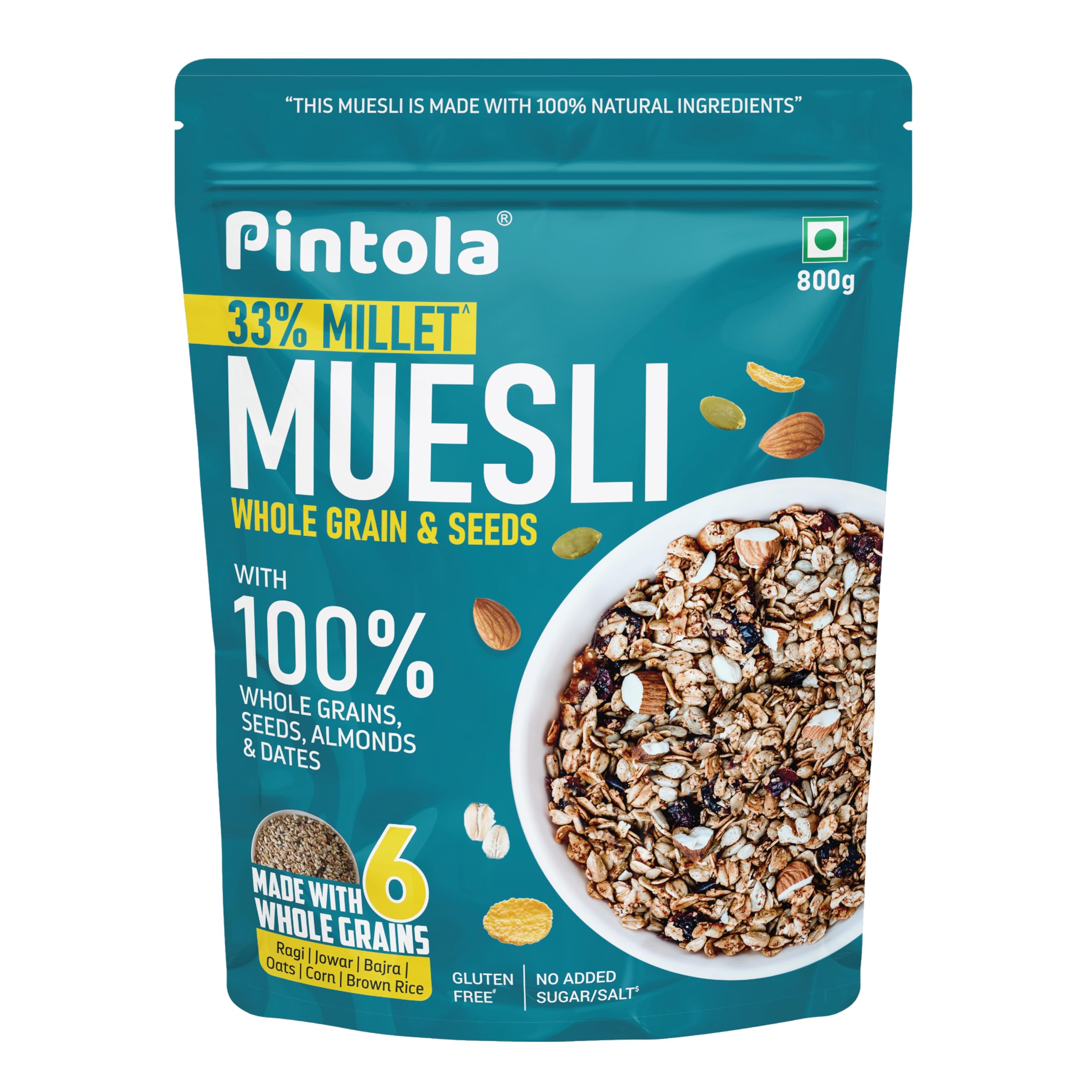 Wholegrain & Seeds Muesli with 33% Millet (800g), Nutricious Brakfast Cereal with 26% nuts, seeds and dates, No preservatives | Rich in dietary Fibre & Protein | Cholesterol Free | Gluten Free
