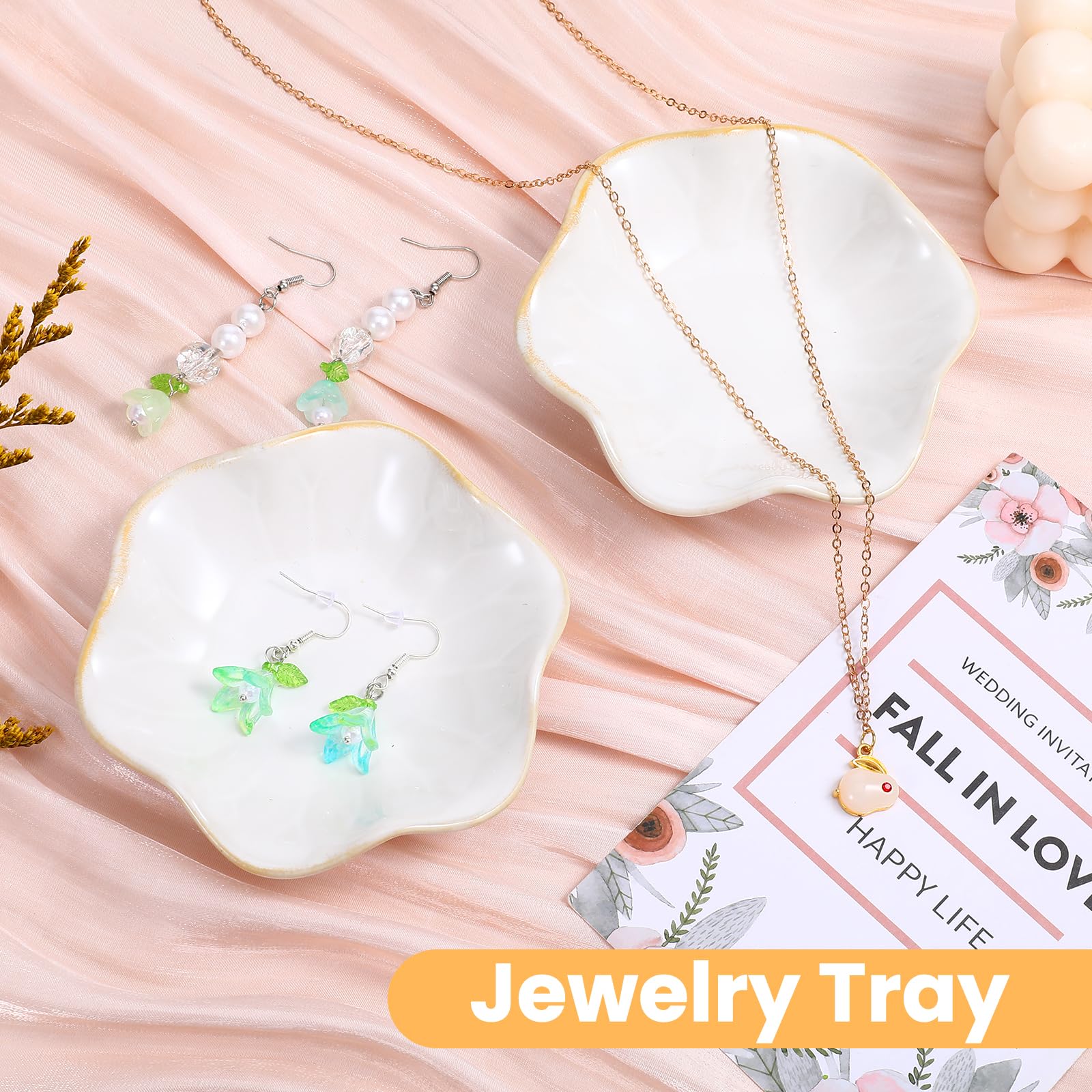 8 bandejas pequeñas de cerámica para joyas, bandeja decorativa para anillos, exquisitos platos pequeños de cerámica para aretes, anillos, llaves, bodas, cumpleaños, joyas, regalos (blanco, 4.3