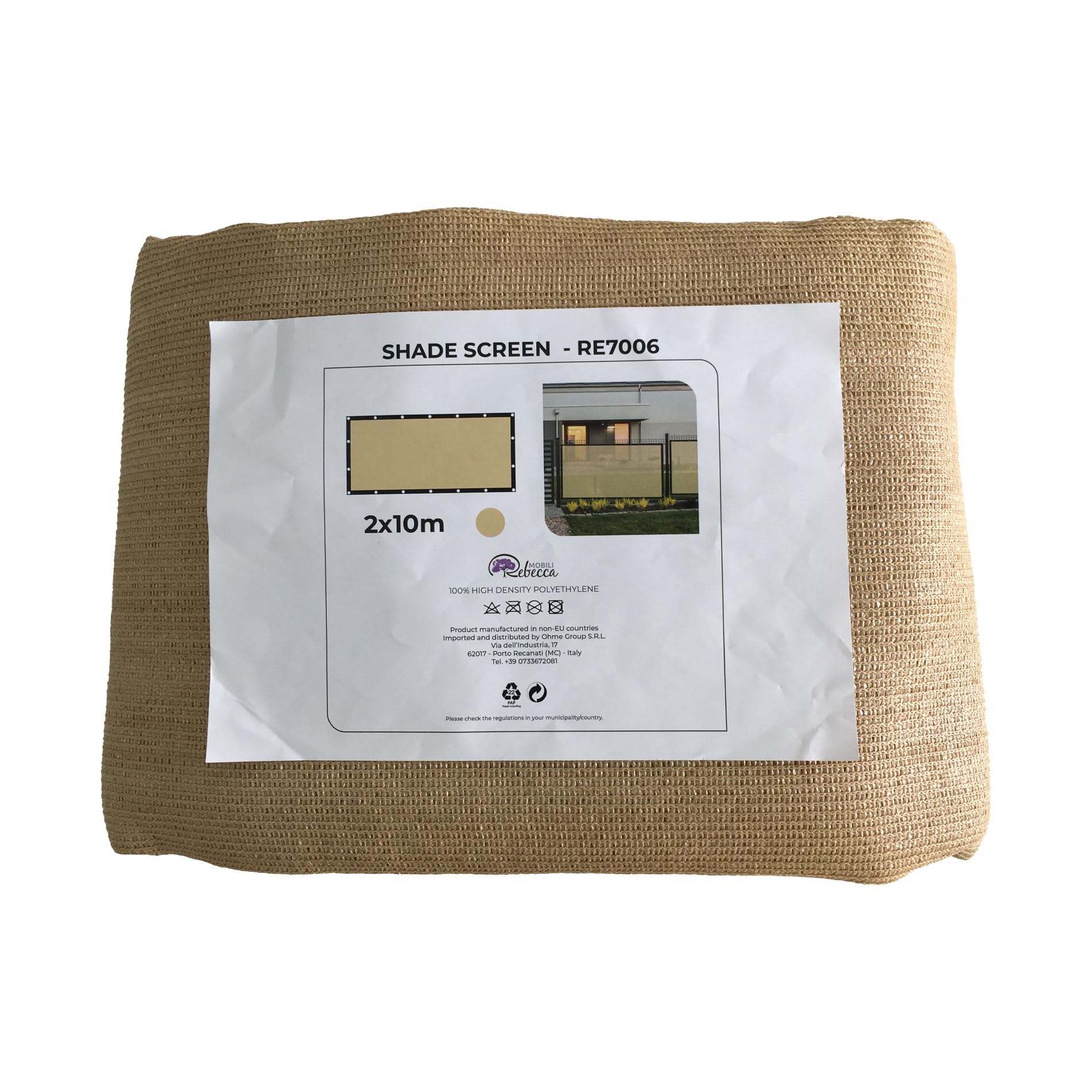 Rebecca Mobili Brise-Vue Jardin, Couverture de Clôture, Beige, Polyéthylène Hdpe Anti UV, avec Œillets en Aluminium, Protection de la Vie Privée Vent Poussière - Dimensions: 2x10 m - Art. RE7006
