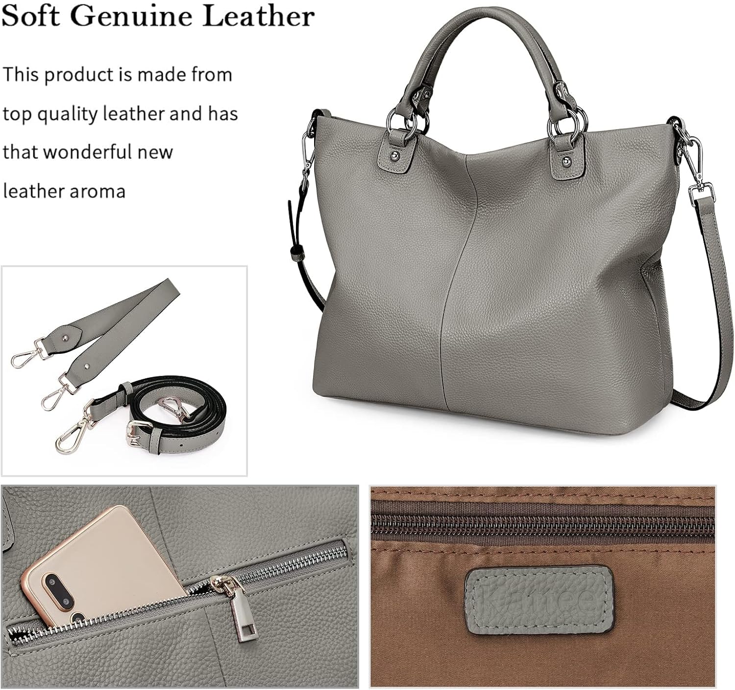 Kattee Women's Soft Leather Tote Bag, Top Satchel Purses and Handbags - Image 7