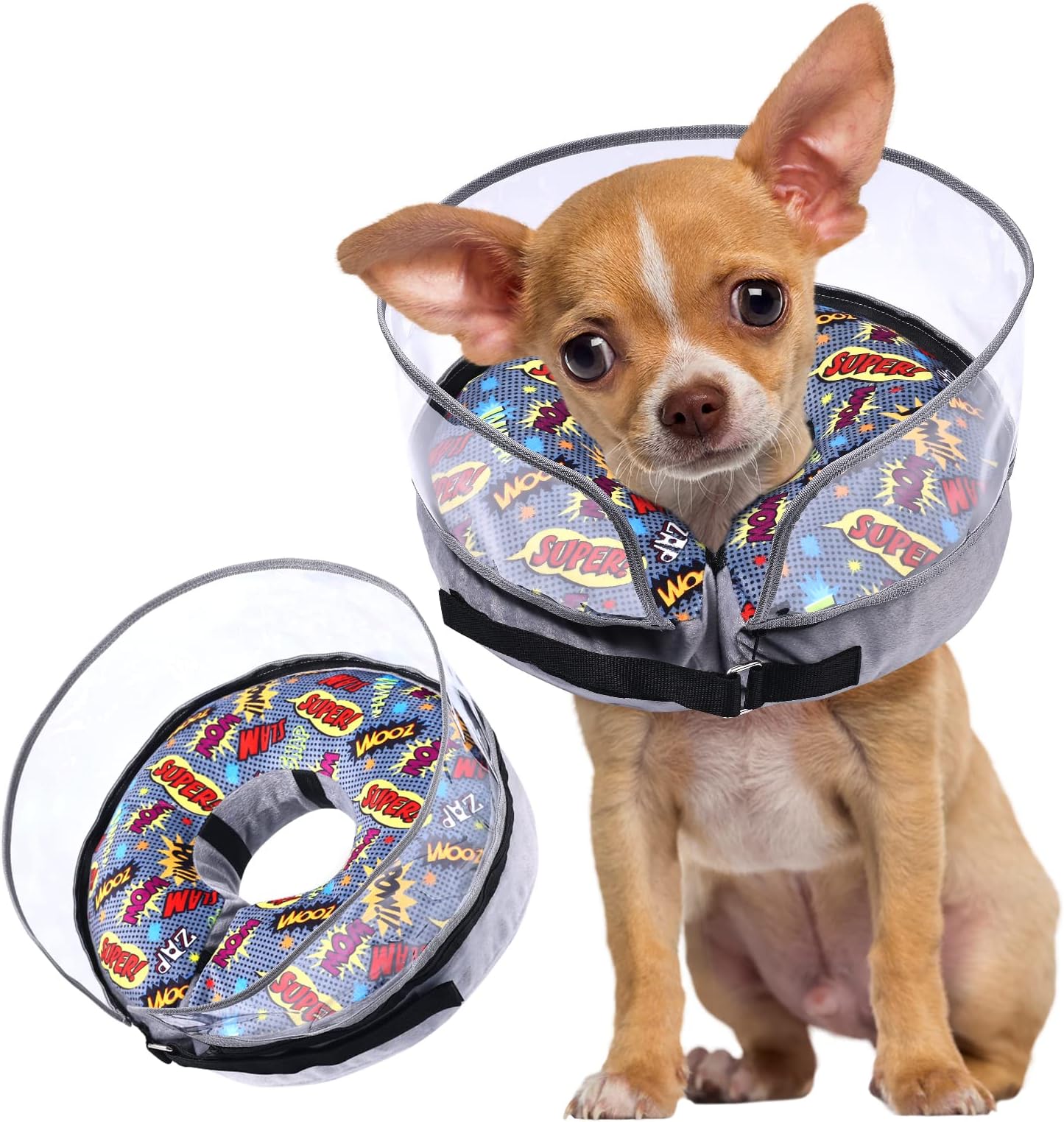 Crazy Felix Soft Inflatable Dog Cone Collar for Large Medium Small Dogs, Cone for Dogs After Surgery, Donut Recovery Cones to Stop Licking and Scratching, Elizabethan Collar with Baffle(Grey,S)