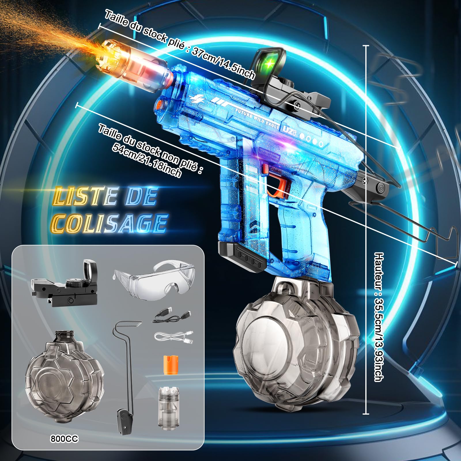 JONRRYIN Pistolet à Eau Électrique, 800ml Pistolet Automatique - Jet 10m, Rechargeable Electric Water Gun avec Flash & Sonores, Jouet Aquatique Étanche Enfants/Adultes Été (Bleu)