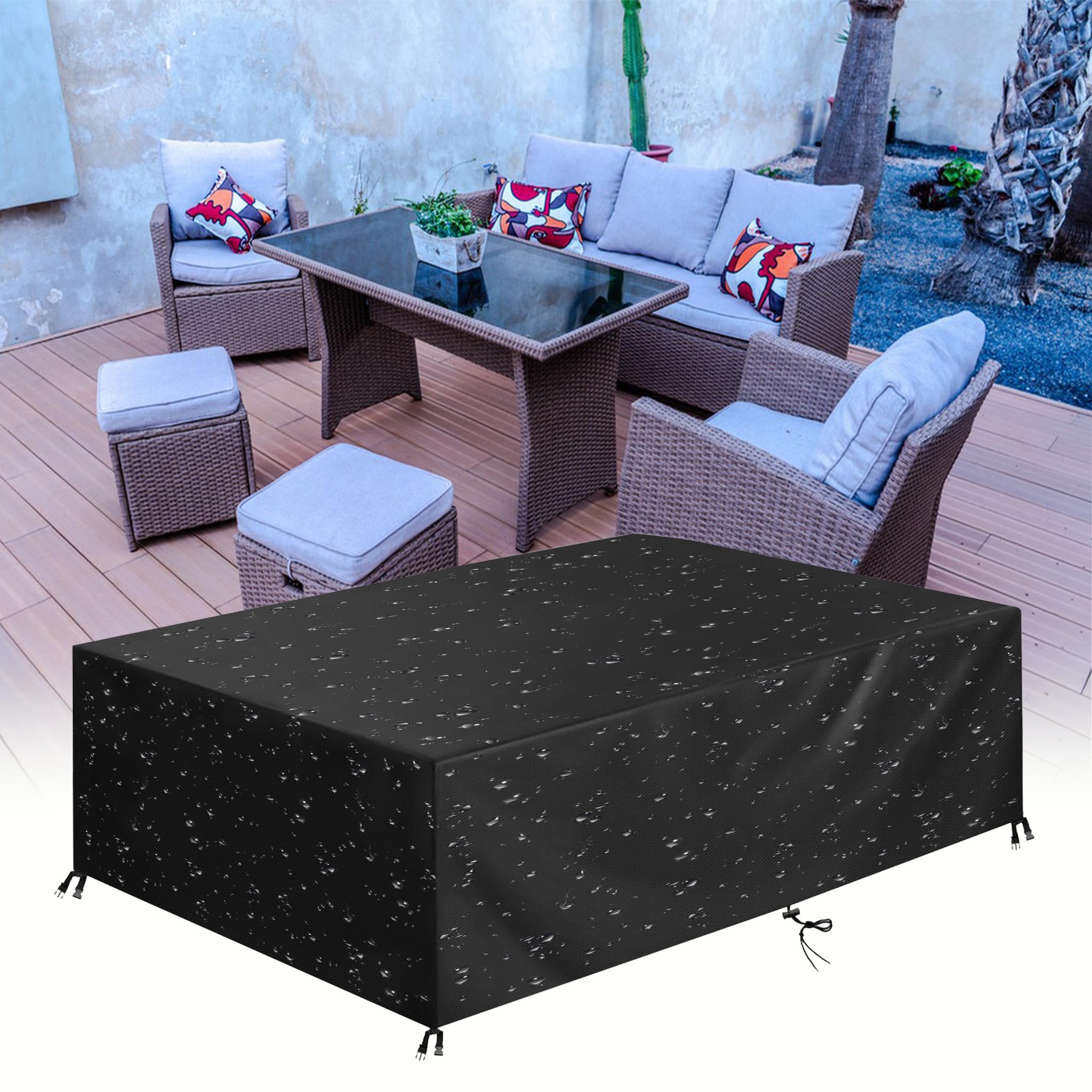 Garden Furniture Cover Waterproof 420D, Patio Rattan Sofa Protector UV Resistant Windproof, Outdoor Table and Chair Cover Rectangular Black 50x50x50cm/LxWxH with Drawstring