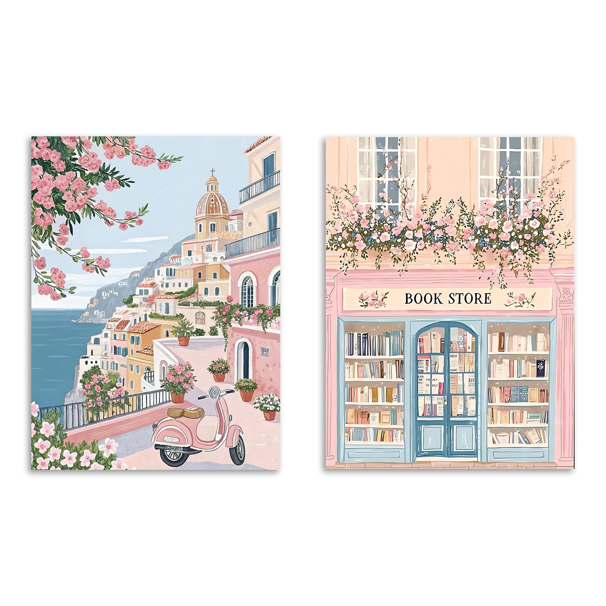 HKLIOPU 2 Pack Painting by Number Kits for Adult,Town & Bookstore 12x16inch