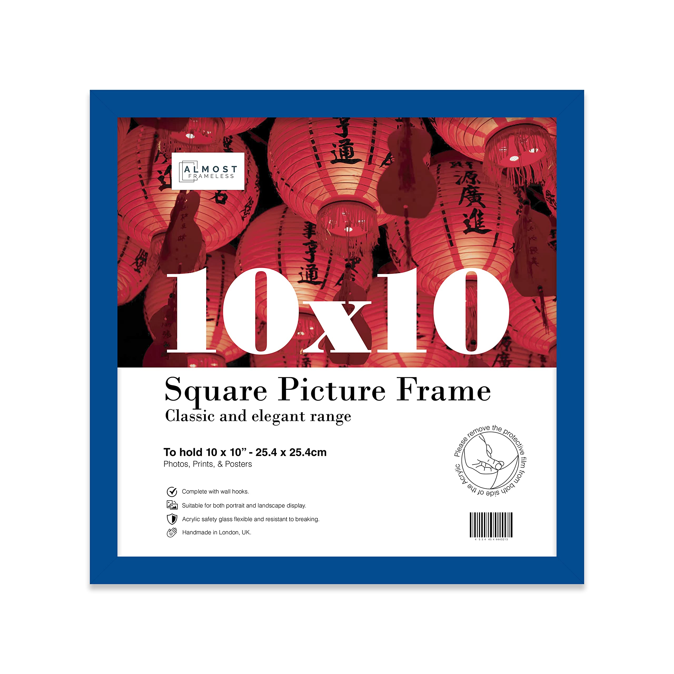 10x10 Inch Blue Square Thin Photo Frame Wall Mountable Thin Picture Frame Standard Square Photograph Size, 10" X 10"(25.5 X 25.5cm)