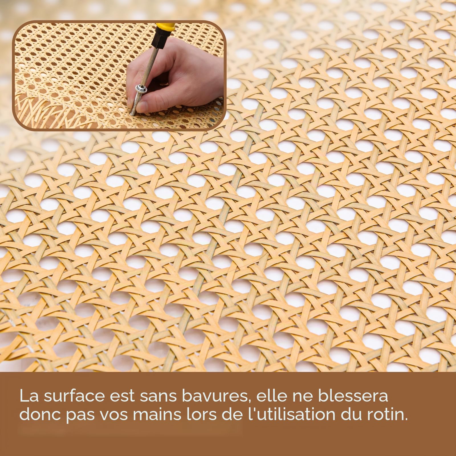 Vehipa Rouleau de Cannage Plastique 60 x 120 cm, Imitation Rotin | À découper pour meubles et projets DIY : chaises, lits, armoires, cloisons et abat-jour, maille 6,5 à 7 mm