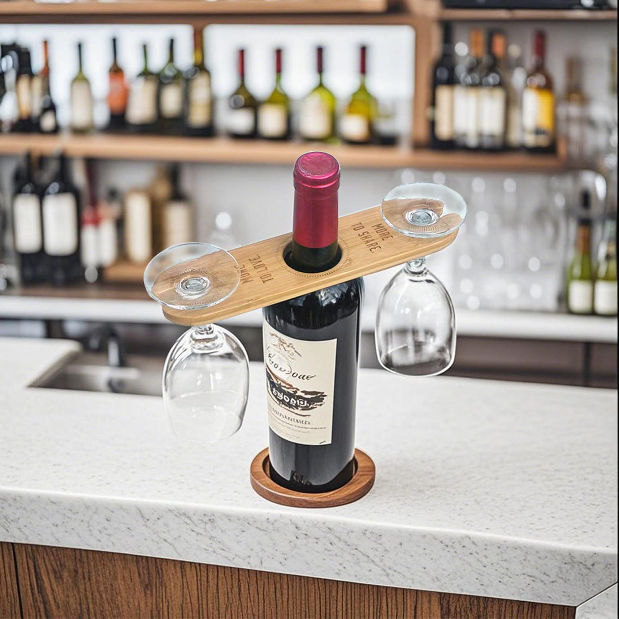 Porte-verres à Vin En Bambou Suspendu - Lot De 2 - Pour 4 Verres + 1 Bouteille - Déco Bar élégante