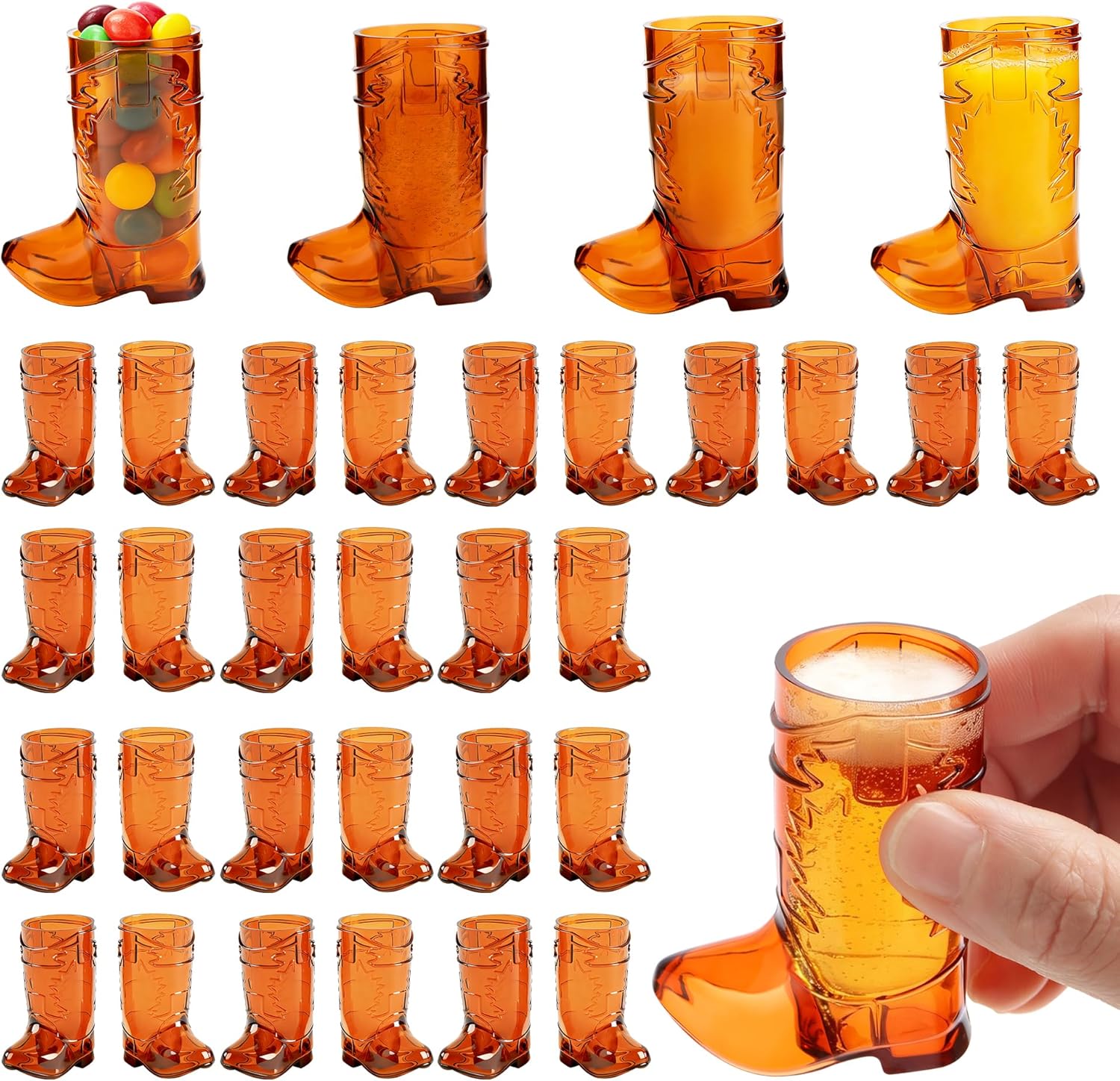 144 Pcs Cowboy Boot Shot Glasses, 1 oz Brown Plastic Mini Boot Cups, Western Cowboy Party Favors for Weddings, Bachelorette Parties and Bar Events