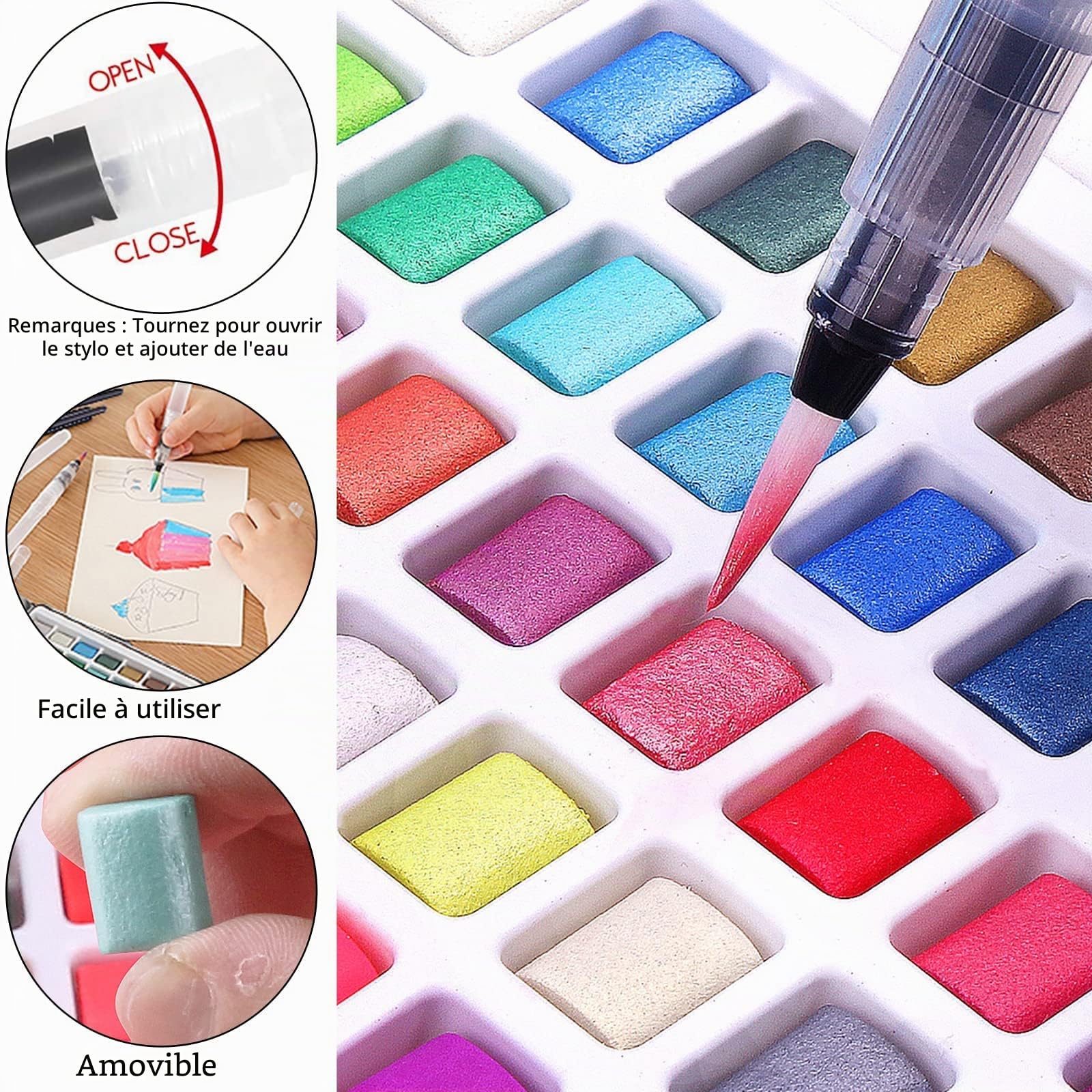 Lyuvie 120 Couleurs Aquarelle Peinture Métallique Fluorescentes Macarons