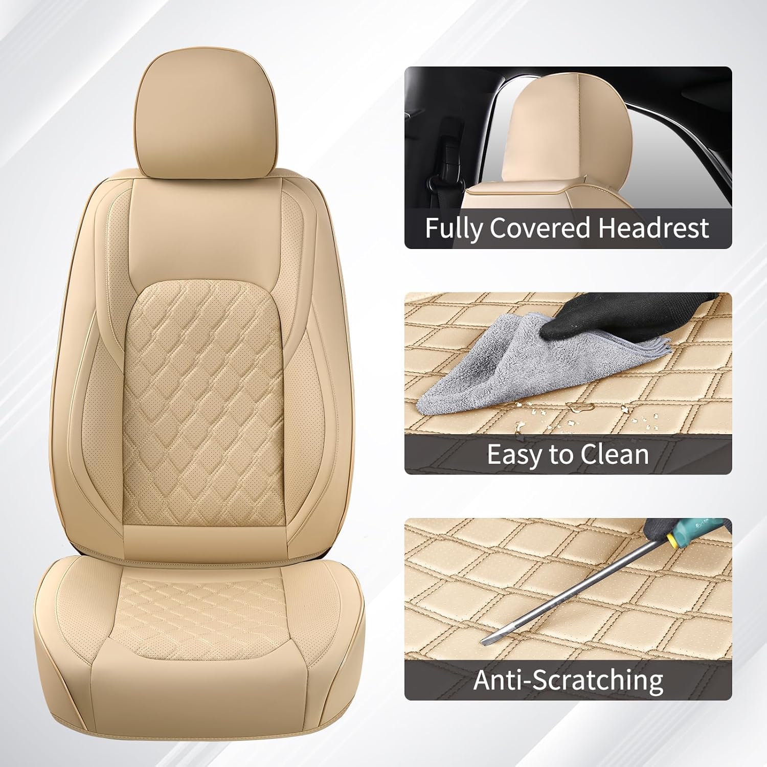 Huidasource Tacoma Front & Rear Full Set Seat Covers Fit for Toyota Tacoma 2016-2023 Double & Crew Cab SR SR5 Limited TRD Sport/Pro/Off Road, Automotive Car Seat Cushion Cover (Full Set/Beige)