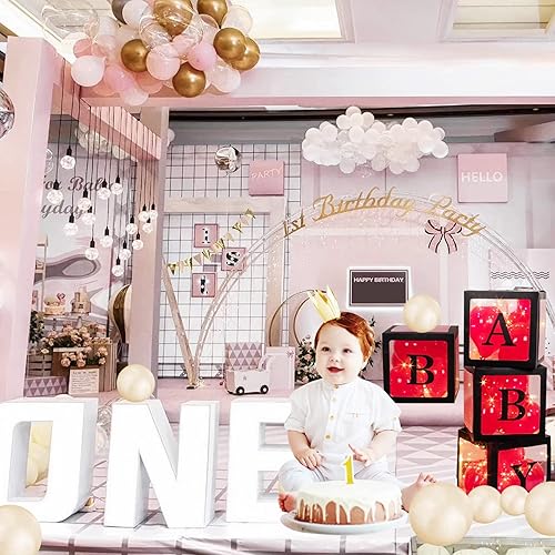 Miniatura 6 de V-LIFE Cajas transparentes para bebé con letras para baby shower, decoraciones de baby shower, fondo de cajas de globos transparentes, fiesta de