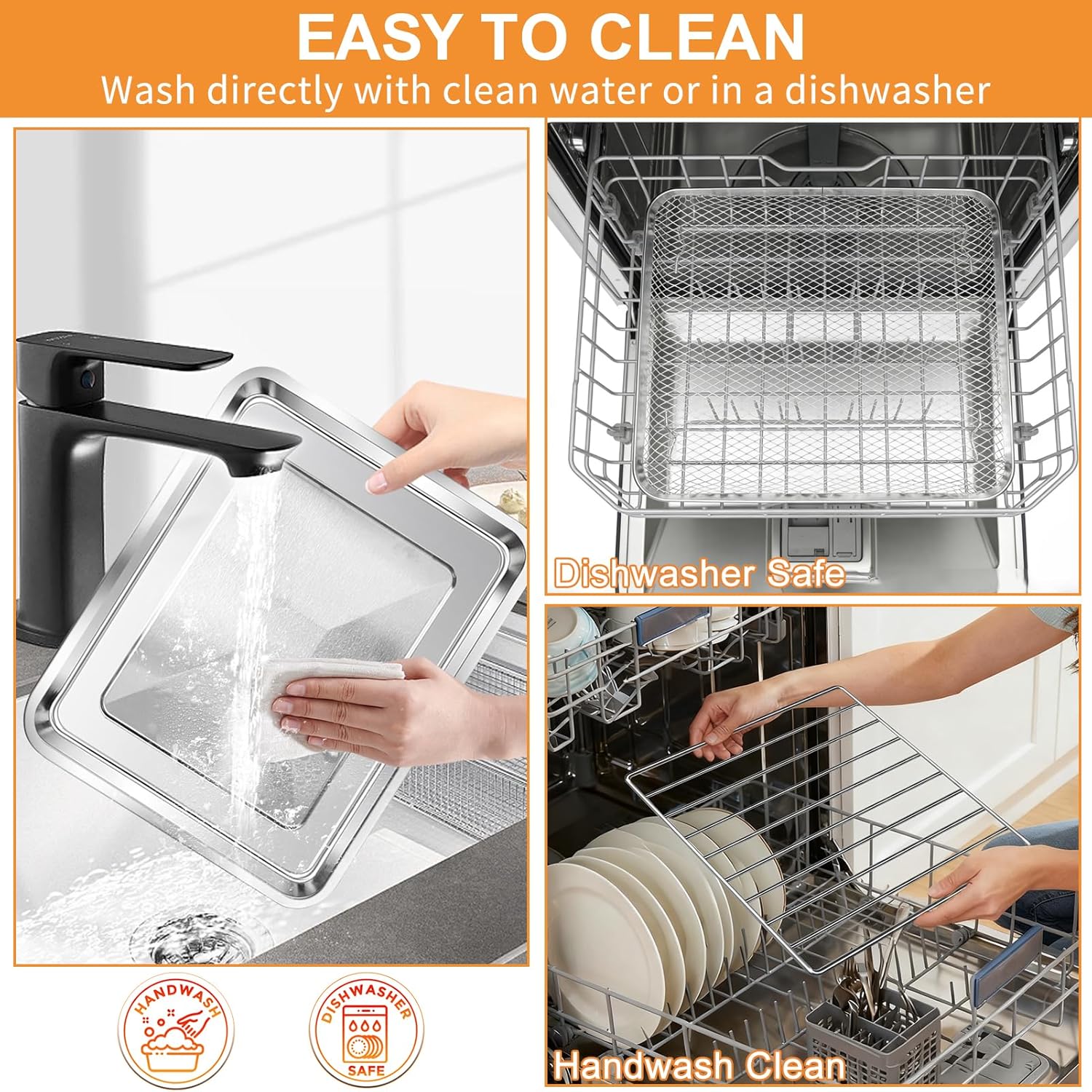 GWY 3 IN 1 Air Fryer Wire Rack for Cuisinart TOA-26 28 AFR-25 Air Fryer Convection Toaster Oven, 11.2''*10'' Air Fryer Stainless Steel Basket Tray Accessories Replacement Parts, Dishwasher Safes