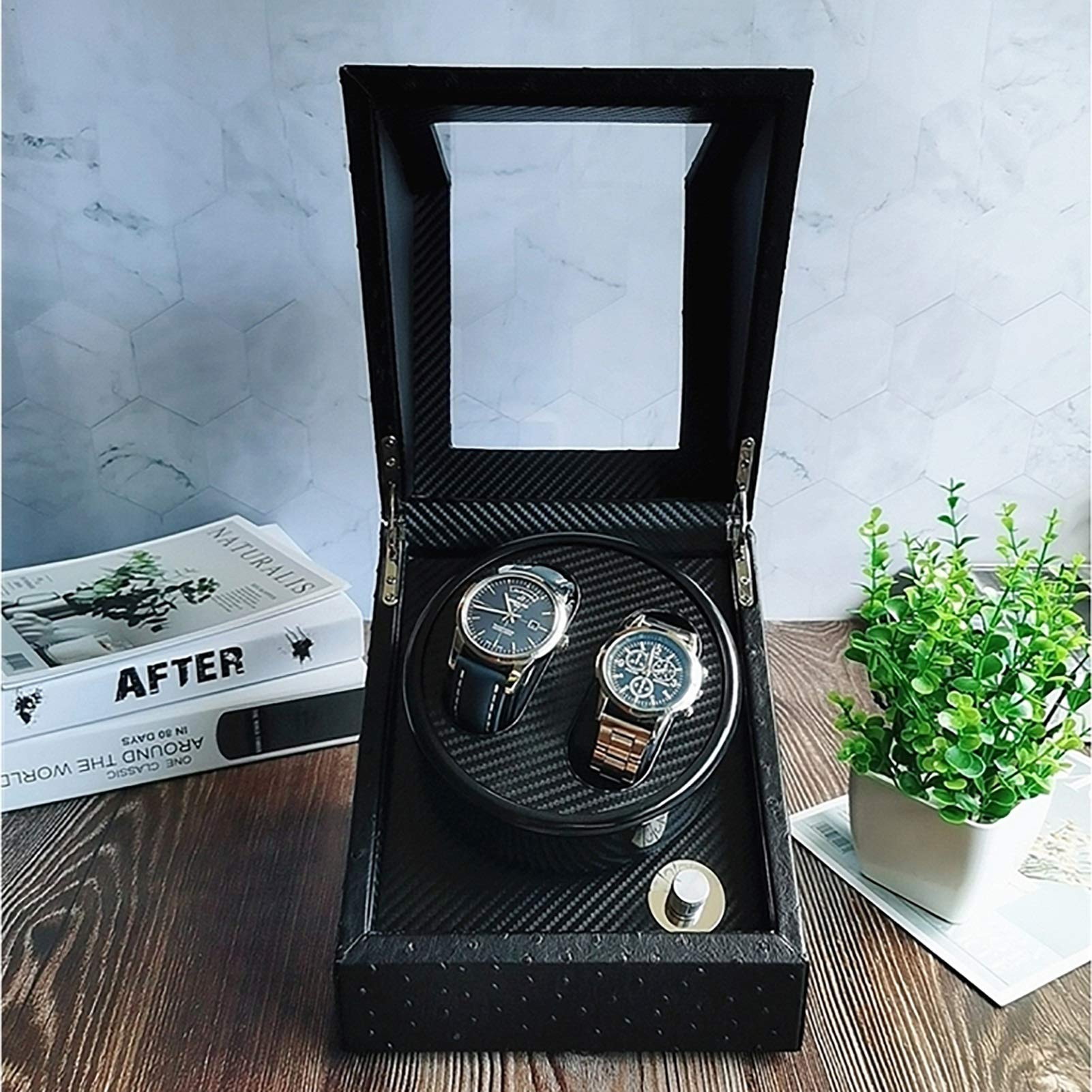Boîte de remontage Spinner Remontoirs de montres - Remontoir de montre automatique 2+0 Boîte de remontage de montre mécanique Étui de rangement Support d'affichage de montre Organisateur Shaker de mot