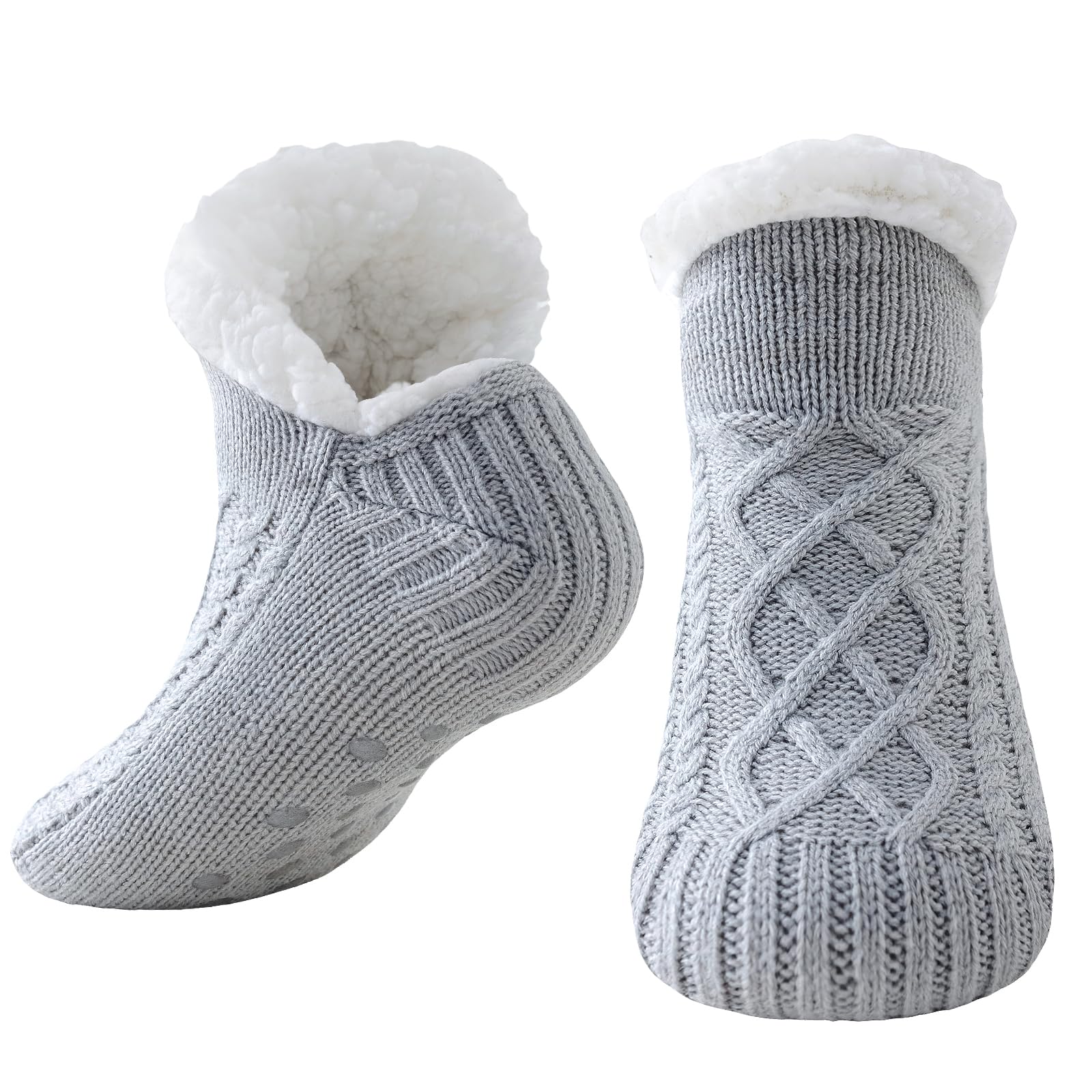 Kuschelsocken Damen Herren, Dicke Flauschige Socken mit Greifern, Weiche Warme Winter Hüttensocken Haussocken Stoppersocken, Valentinstag Geburtstag Geschenk, EU 36-44, 1 Paar Grau