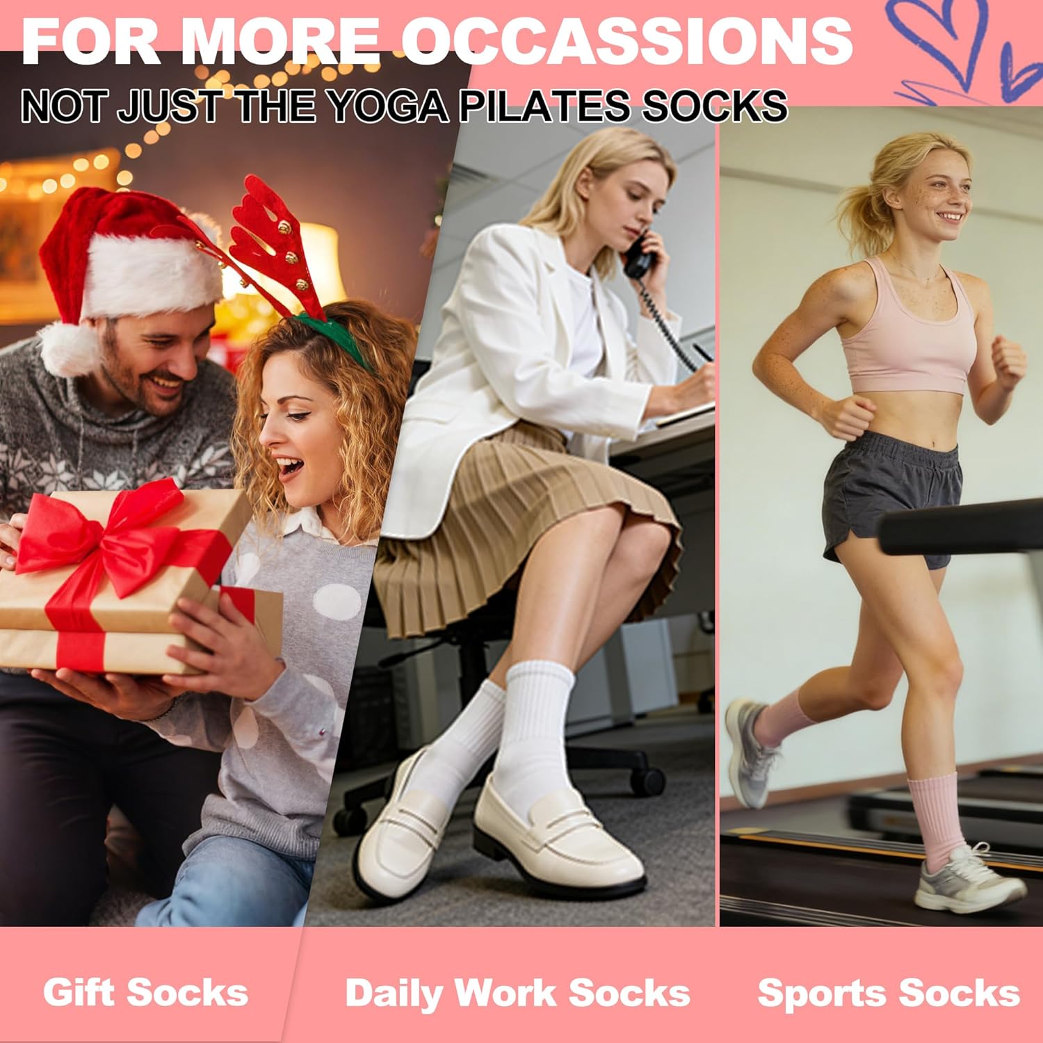 BISOUSOX Pilates Socks Grip Socks, Grippy Sock Woman Yoga Slipper Crew Ankle Non Slip Sticky Barre Ballet Sock Hospital - Image 6