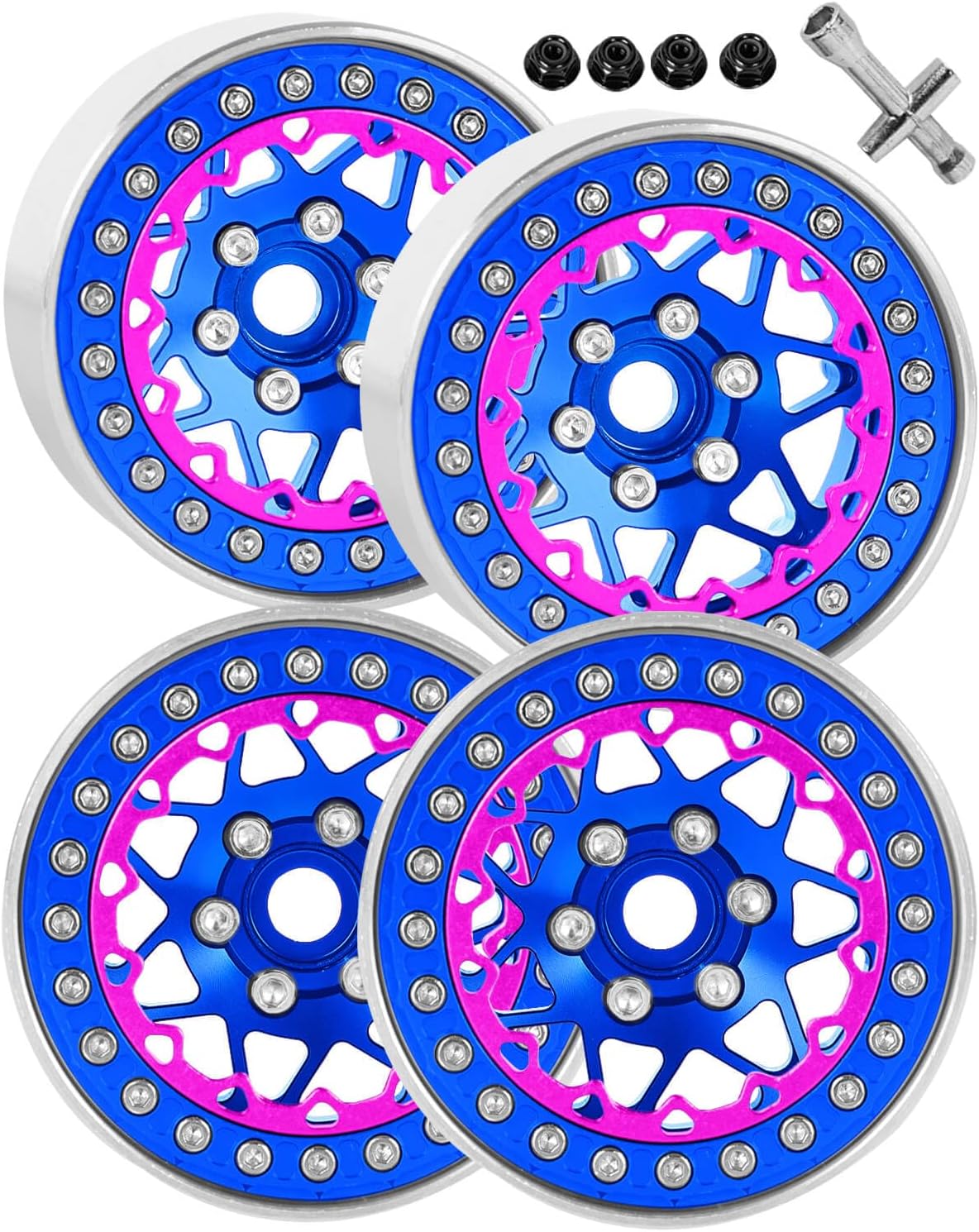 RC 1.9 Beadlock Wheel Rims for 1/10 SCX10 90046 AXI03007 TRX4 TRX6 VS4-10 Gen7 Gen8 MST CFX D90 RC Crawler,Aluminum 1.9" RC Tires Wheel Rim RC Truck Tires Wheels Rims.(4PCS) Blue