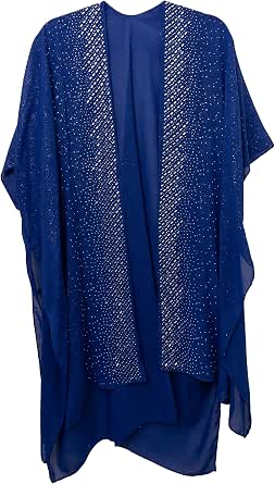 Jessica McClintock Women's Sheer Kimono Cover Up - Scallop Stone & Rhinestone Trim Beach Cardigan | Teal Silver Swimsuit Cover - View #4