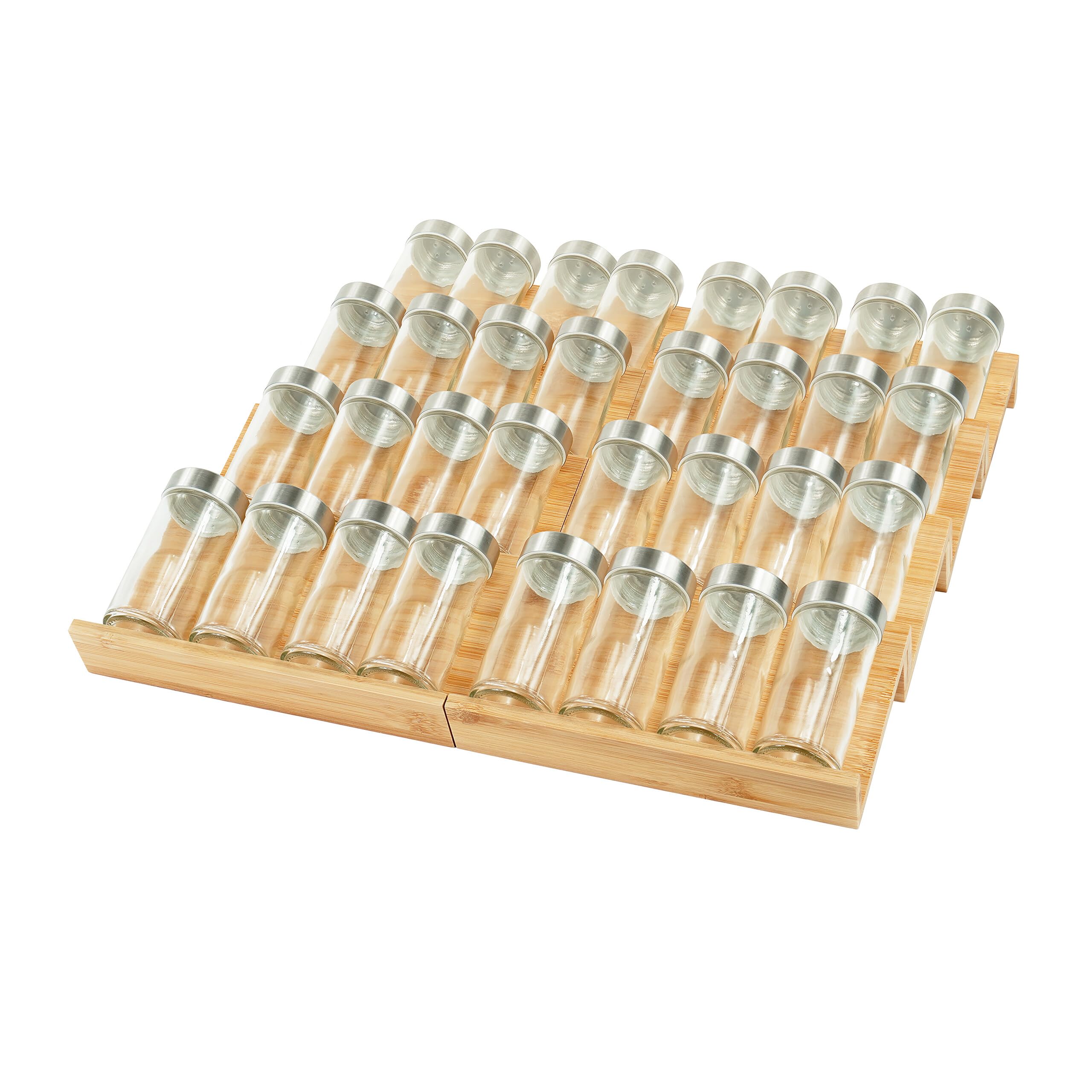 Relaxdays spice organiser, 8 spice compartments, combinable & adjustable, drawer & countertop, bamboo, natural