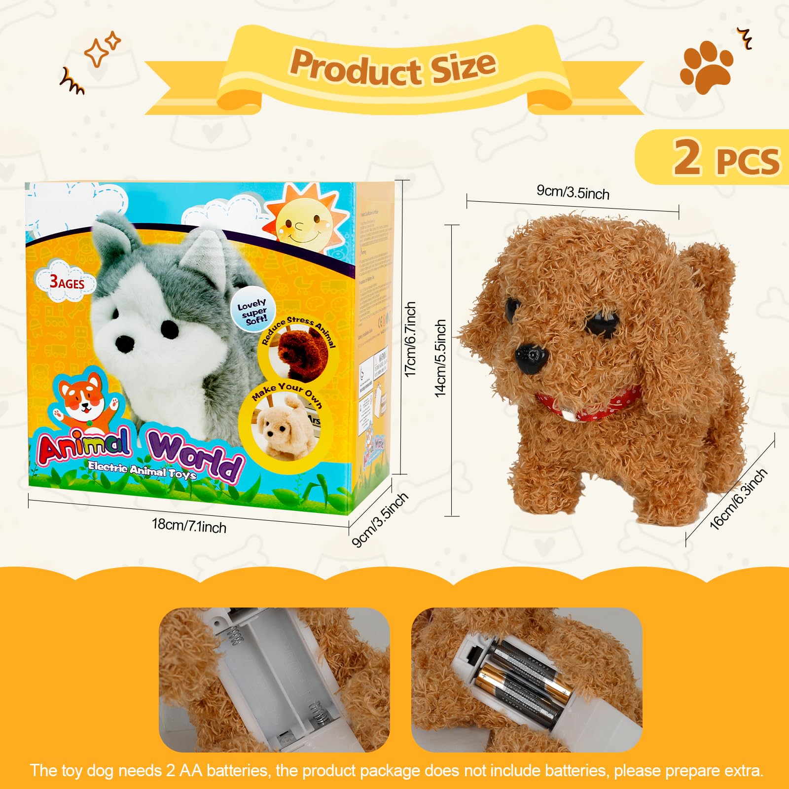 Cane Robot Interattivo, 2x Cagnolino Elettronico Realistico che Cammina e Abbaia - Giocattolo Cane di Peluche con Movimento e Suono - Regalo per Bambini e Bambine 2 3 4 5 6 7 Anni