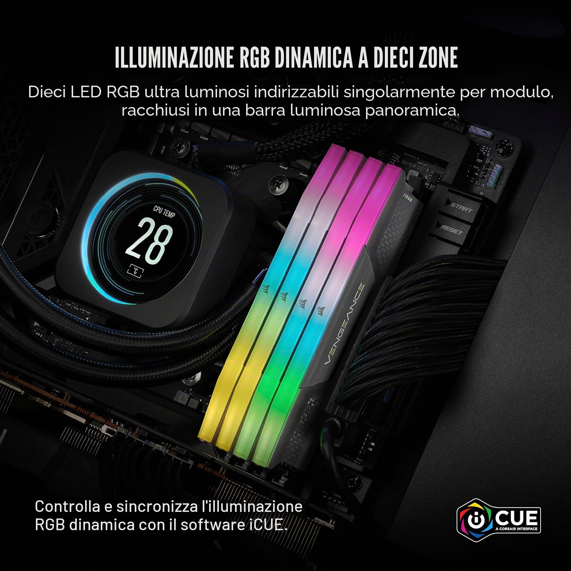 CORSAIR VENGEANCE RGB DDR5 32GB (2 x 16GB) Fino a 6000MHz AMD INTEL RAM | Memoria Per Computer Desktop, Compatibile con AMD EXPO e Intel XMP 3.0, CL28, Grigio, CMH32GX5M2B6000Z28