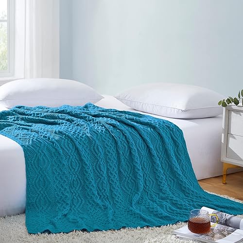 Miniatura 9 de Aormenzy Manta de punto trenzado azul claro, suave y cálida, manta de punto de gran tamaño para sofá, cama, sofá y sala de estar, 60 x 80 pulgadas