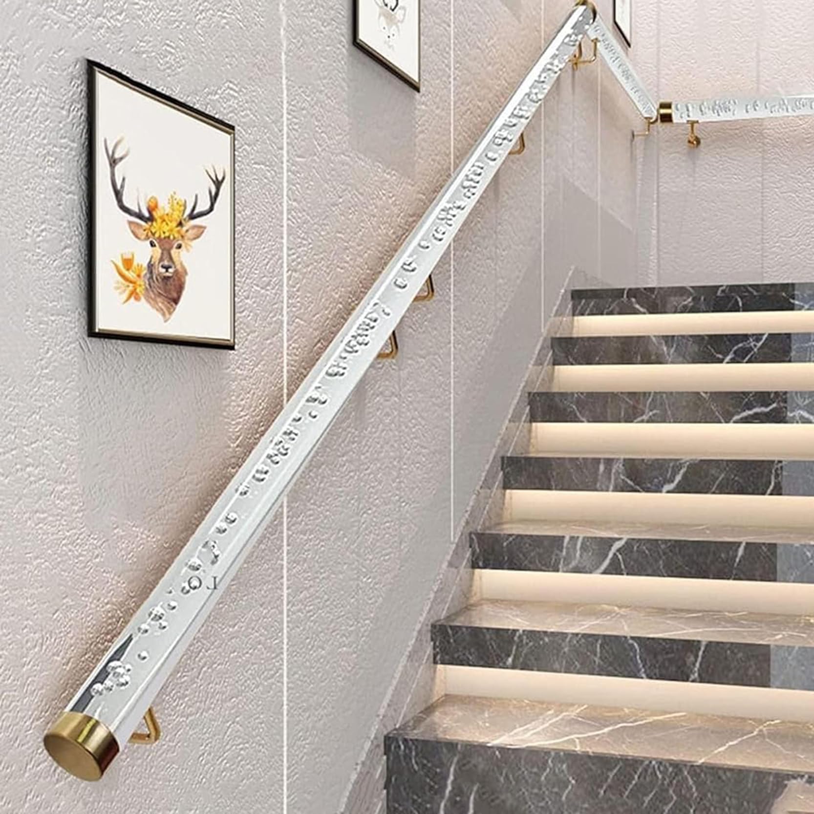 GOUZIBHD Sturdy Safety Banister Transparent Acrylic Staircase Handrail with Fittings,Non-Slip Stair Railing Wall Mounted Grab Bar for Elderly Disabled(Size:1.64ft/50cm,Color:Gold Bracket)