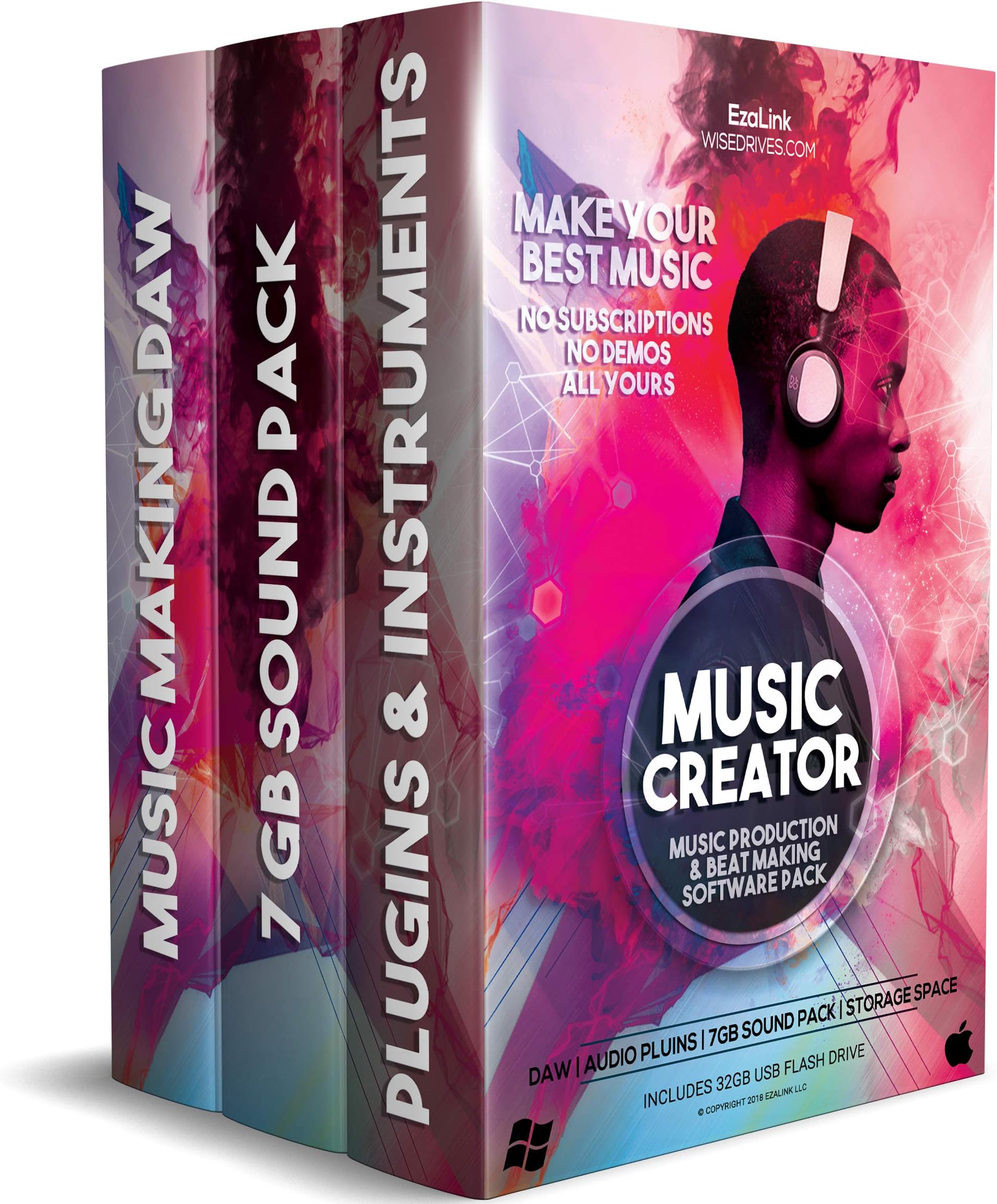 Music Editing Software for Recording Production Mixing & Beat Making Bundle - DAW, Audio Plugins, 7Gb Sound Pack on 32Gb USB (Windows PC & Mac)