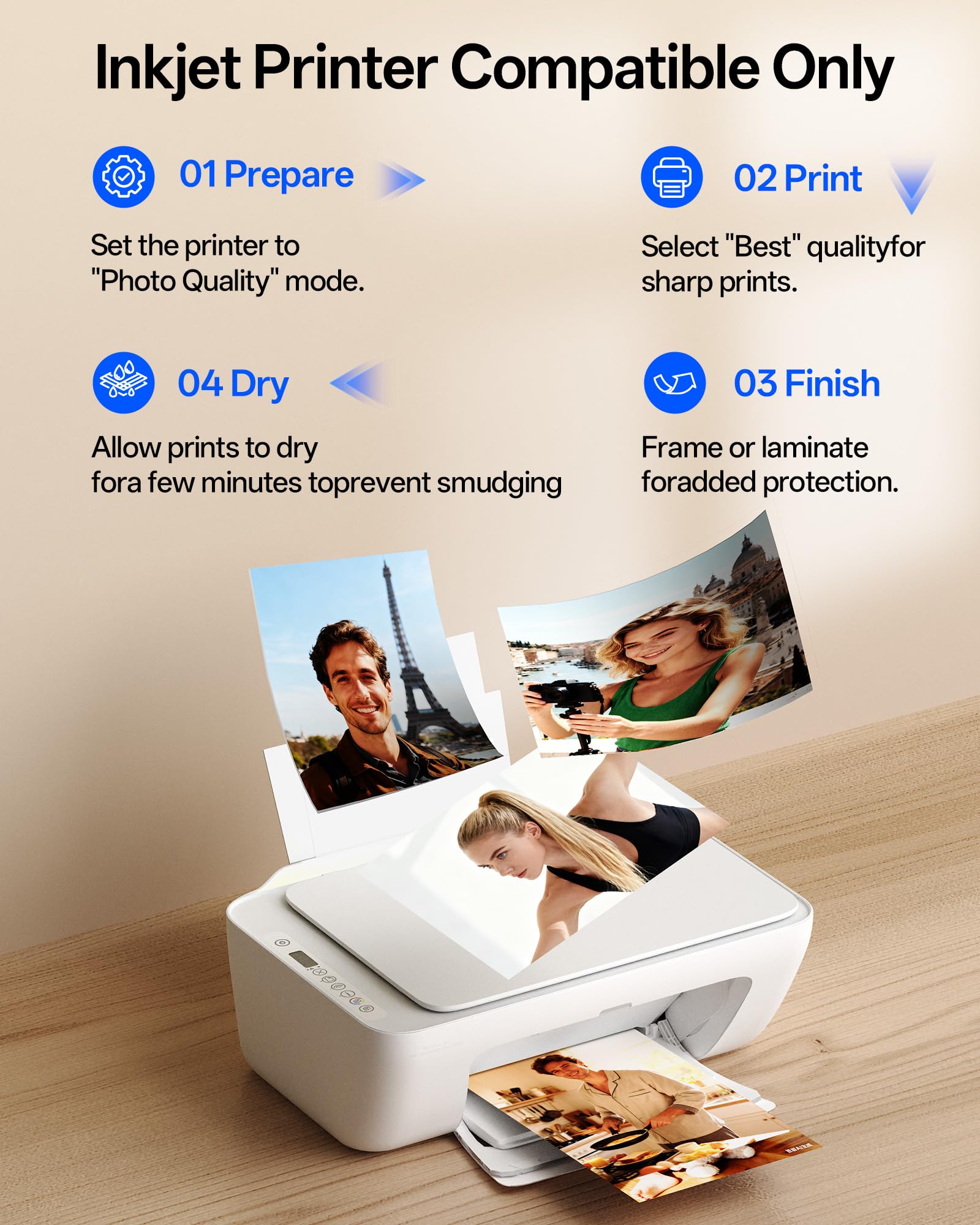 220 Blatt dünnes Papier, glänzend, für Tintenstrahldrucker, 21,6 x 27,9 cm, 13,6 kg, 120 g/m², A4, Briefgröße, geeignet für alle Farbstoffdrucker HP001