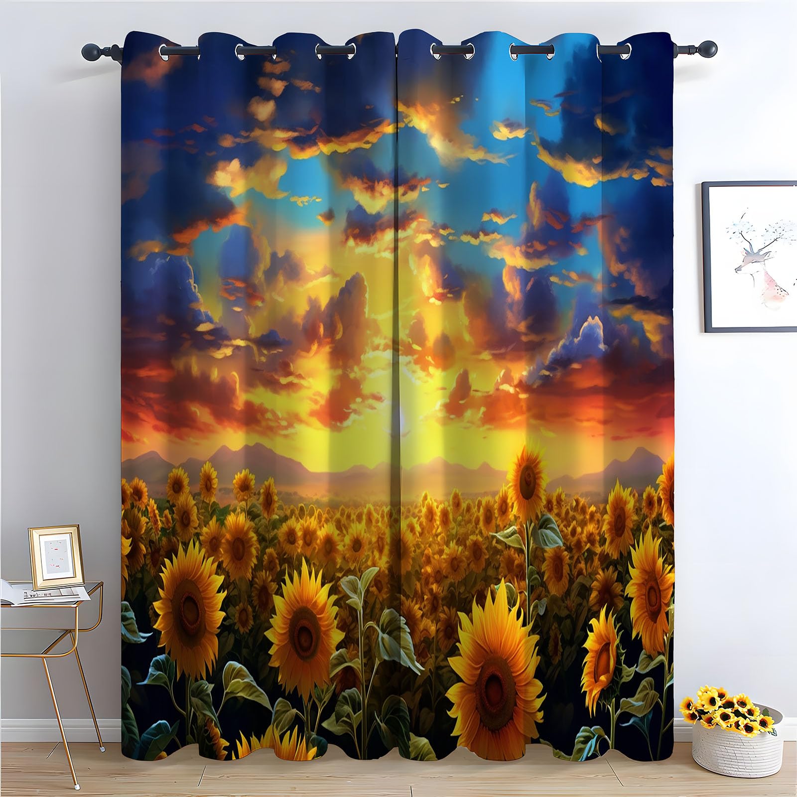 Rideaux occultants salon chambre à coucher motif paysage tournesol 180x140