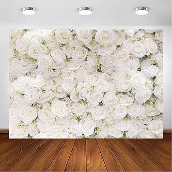 Avezano White Flower Backdrop for Party Photoshoot Wedding Floral Wall Bridal Shower Party Decoration Photography Background White Rose Florals Backdrops Portrait Photographic Studio (7x5ft)