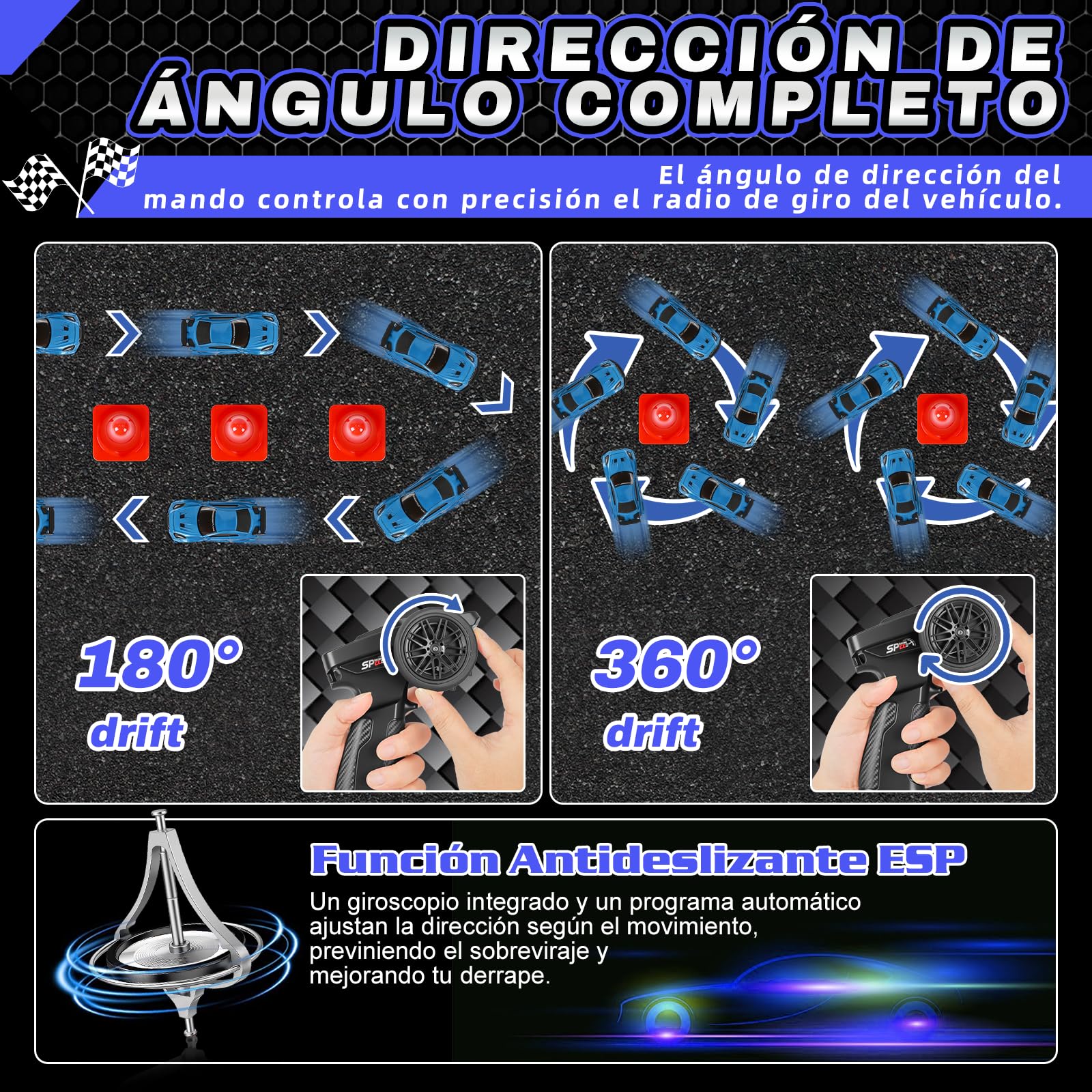YOOHBERRYS Coche RC Drift Pro, 1:43 Mini RC Drift Car, 4WD Coche Radiocontrol con Giroscopios y Luces LED, 15km/h, Coche Teledirigido de Juguete para Niños de 14+ Años (Azul)