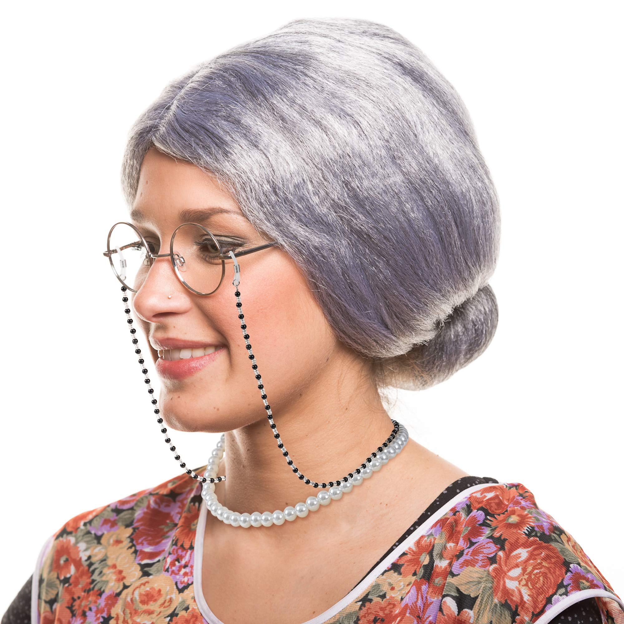 Amazon.com: GenmeiFBH Gray Bun Grandma Wig,Old Lady Costume 