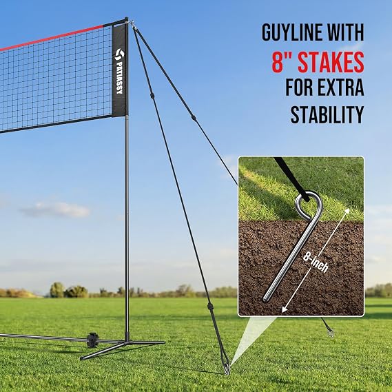 17ft Portable Badminton Net, Volleyball Net, Tennis Net - Indoor Outdoor Adjustable Height Sports Net with Poles, 3 in 1 Combo Net Set with Carrying Bag, Rackets and Balls