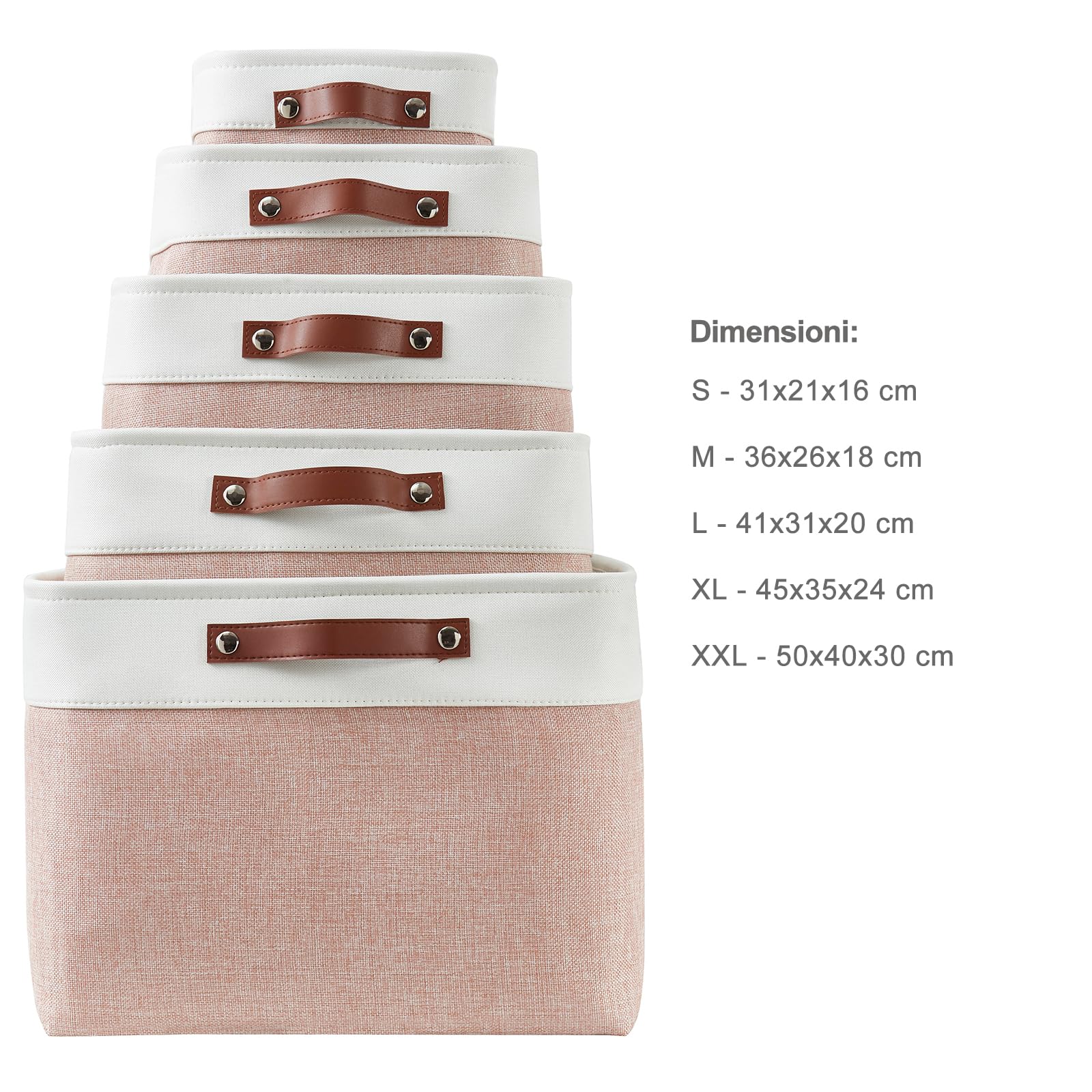 Mangata Scatole Portaoggetti Rettangolari in Tessuto, Varie Dimensioni, Cestini Contenitori per Scaffali, Guardaroba, Giocattoli e Vestiti, 41 x 31 x 18 cm, Rosa e Bianco (Grande, Confezione da 3)