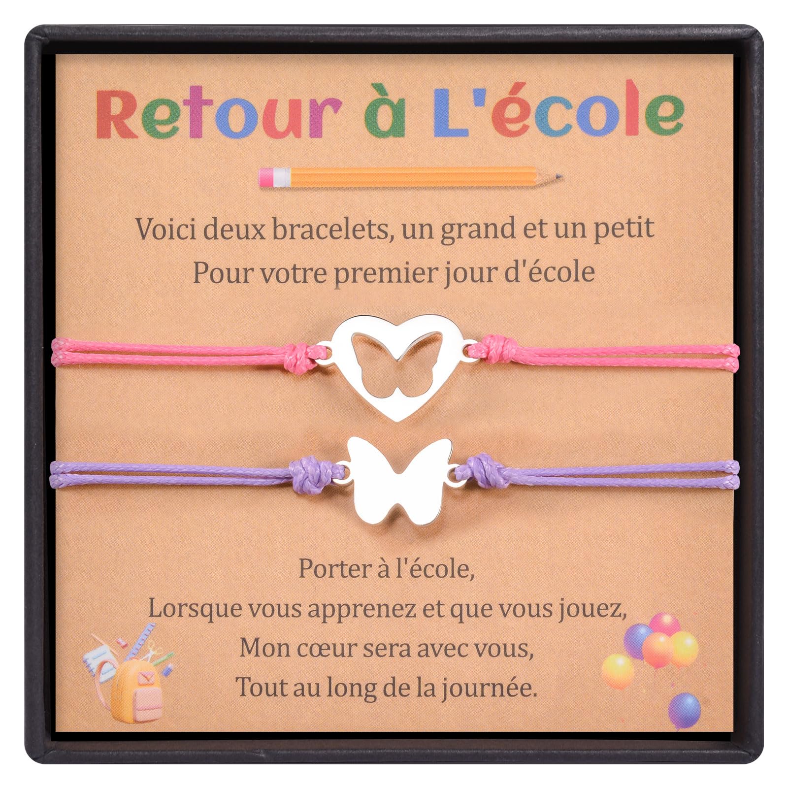 YELUWA 2 Pezzi Regali di Ritorno a Scuola, Set di Bracciali Madre e Figlia/Figlio, Regali per il Primo Giorno di Scuola per Ragazze e Ragazzi, Gioielli Mamma e Me (Rosso Rosa e Viola) FR